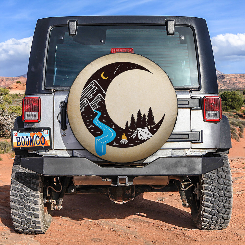 Camping Moon, Hippie Vintage Art Car Spare Tire Cover Gift For Campers Nearkii