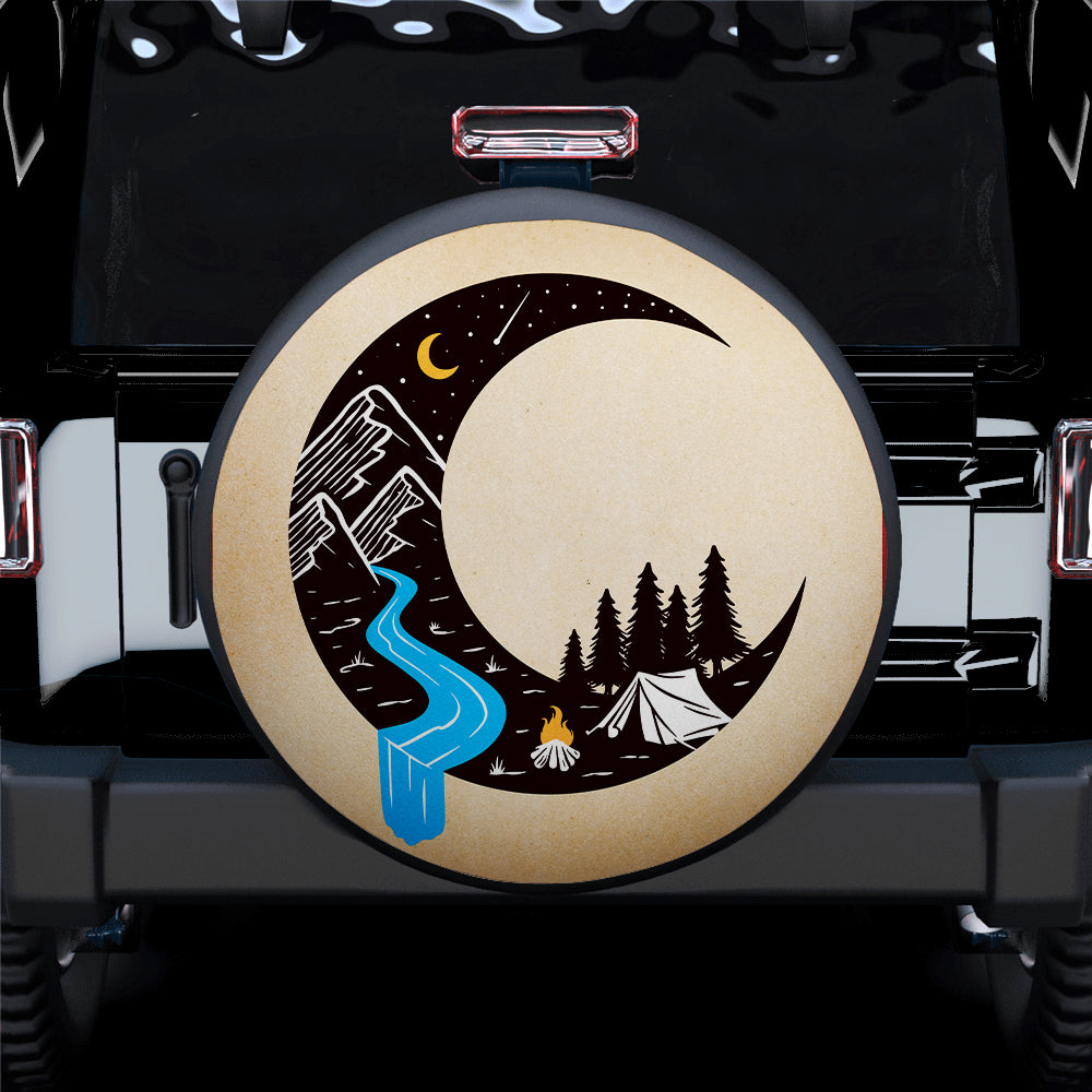 Camping Moon, Hippie Vintage Art Car Spare Tire Cover Gift For Campers Nearkii