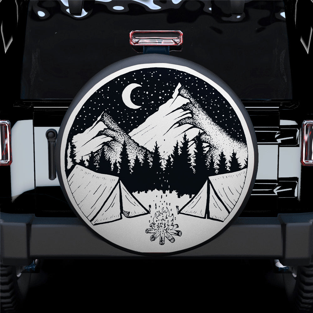 Camping Night, Hippie Vintage Art Car Spare Tire Cover Gift For Campers Nearkii