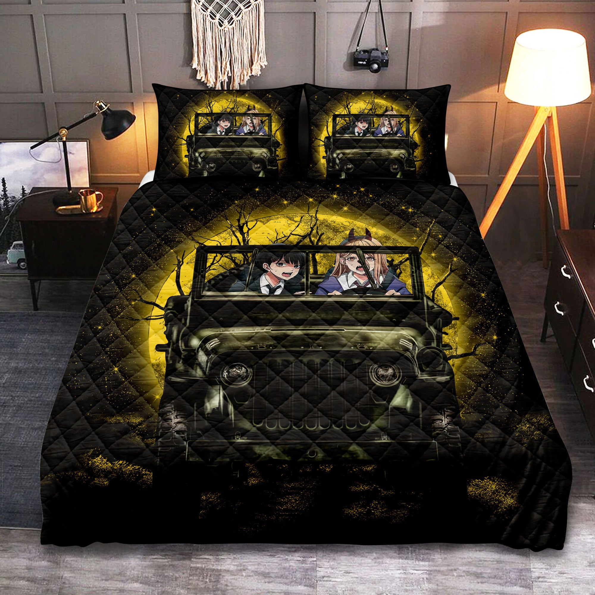 Chainsaw Man Funny Anime Moonlight Halloween Quilt Bed Sets Nearkii