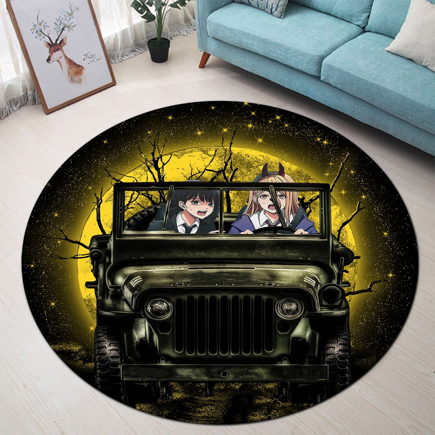 Chainsaw Man Anime Funny Naruto Anime Moonlight Halloween Round Carpet Rug Bedroom Livingroom Home Decor Nearkii