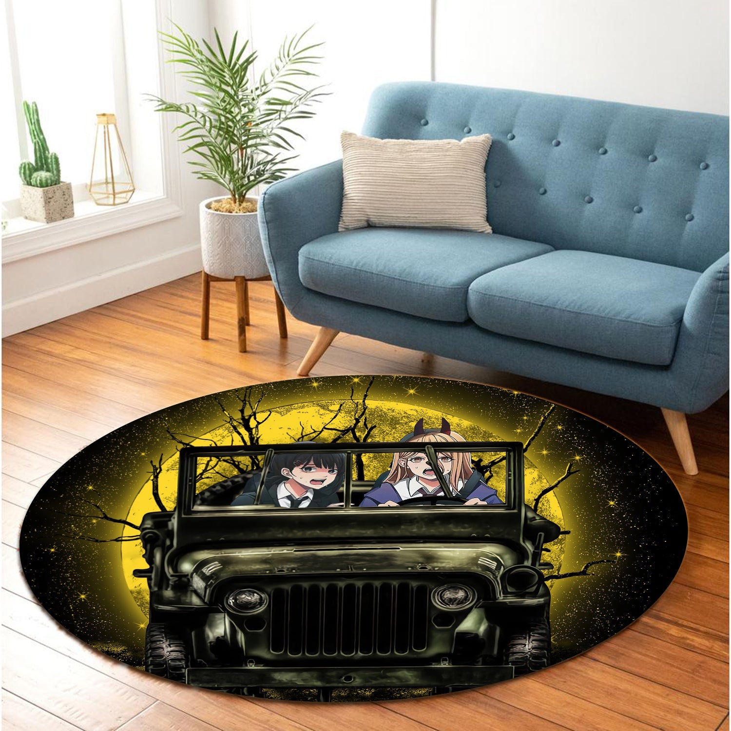 Chainsaw Man Anime Funny Naruto Anime Moonlight Halloween Round Carpet Rug Bedroom Livingroom Home Decor Nearkii