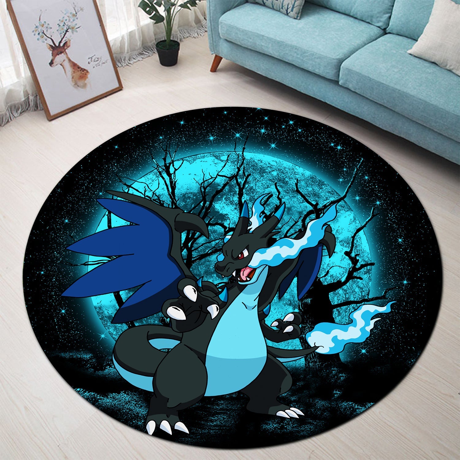 Charizard Mega X Moonlight Round Carpet Rug Bedroom Livingroom Home Decor Nearkii