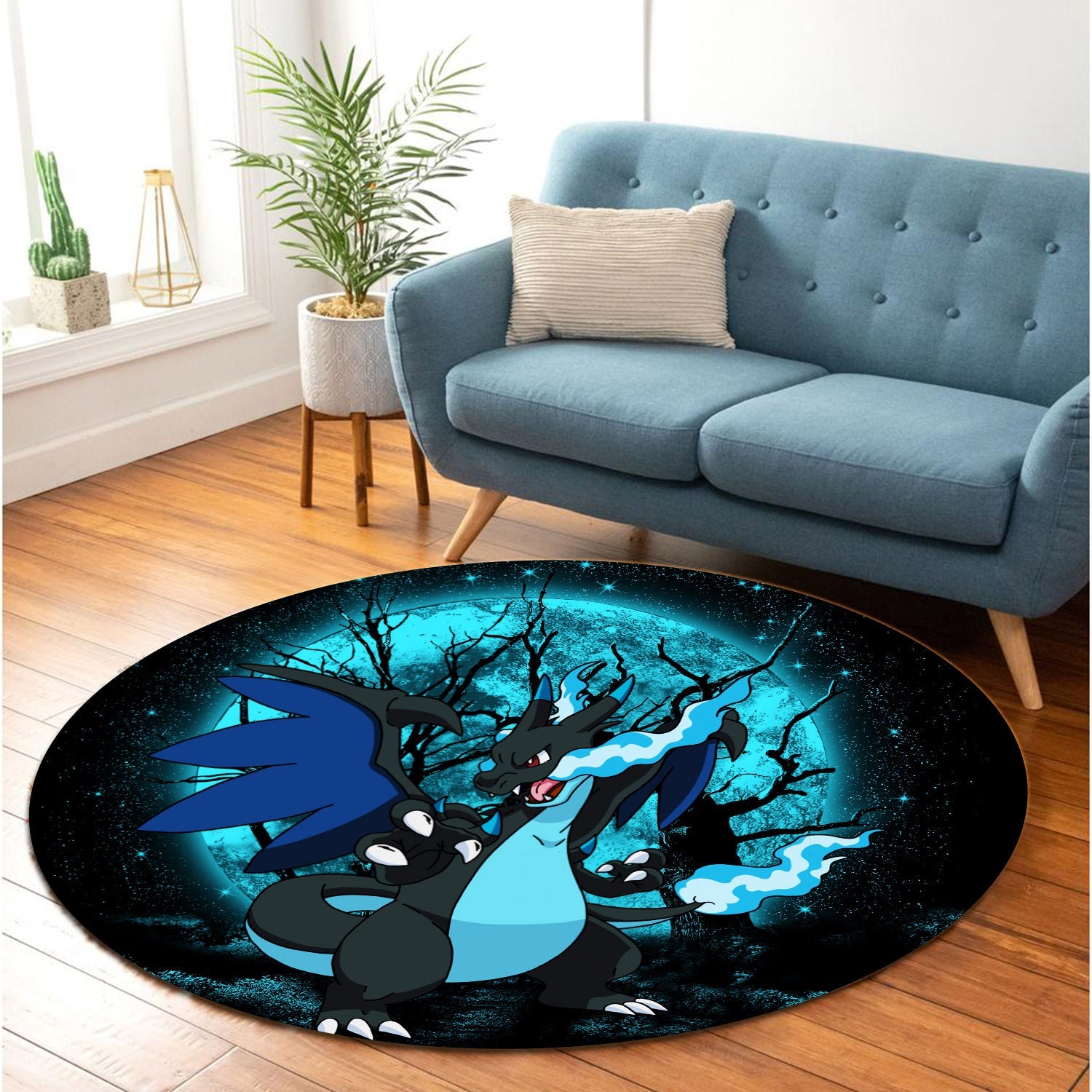 Charizard Mega X Moonlight Round Carpet Rug Bedroom Livingroom Home Decor Nearkii