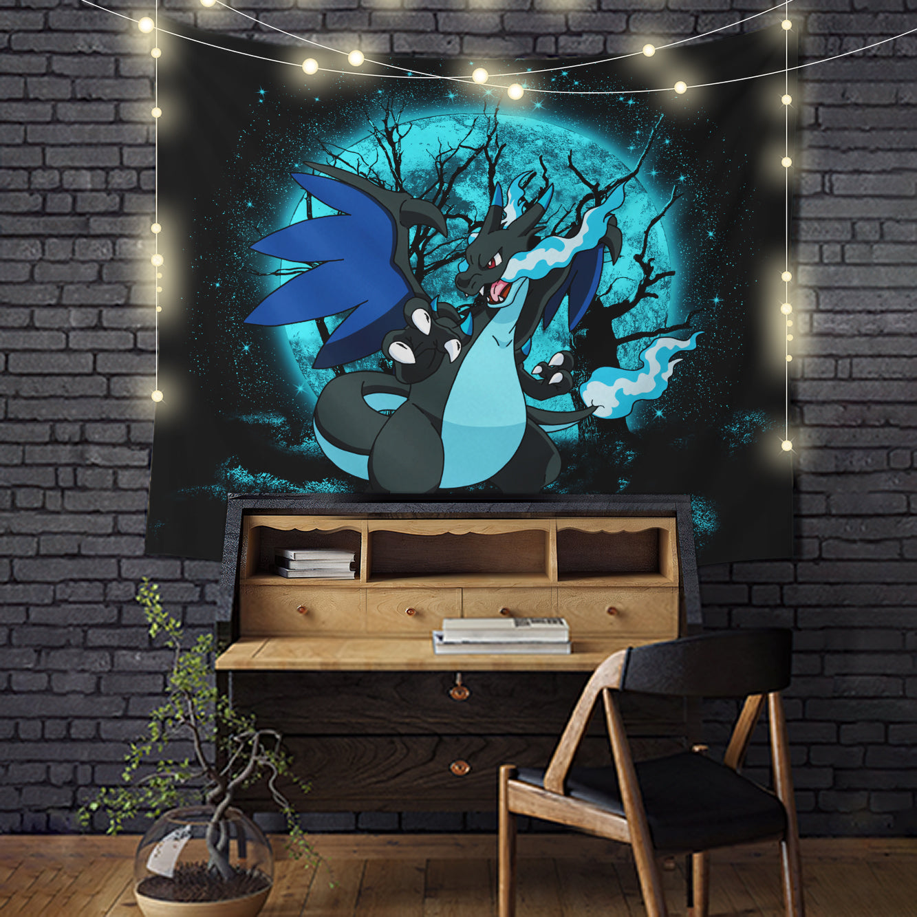 Charizard Mega X Pokemon Moonlight Tapestry Room Decor Nearkii