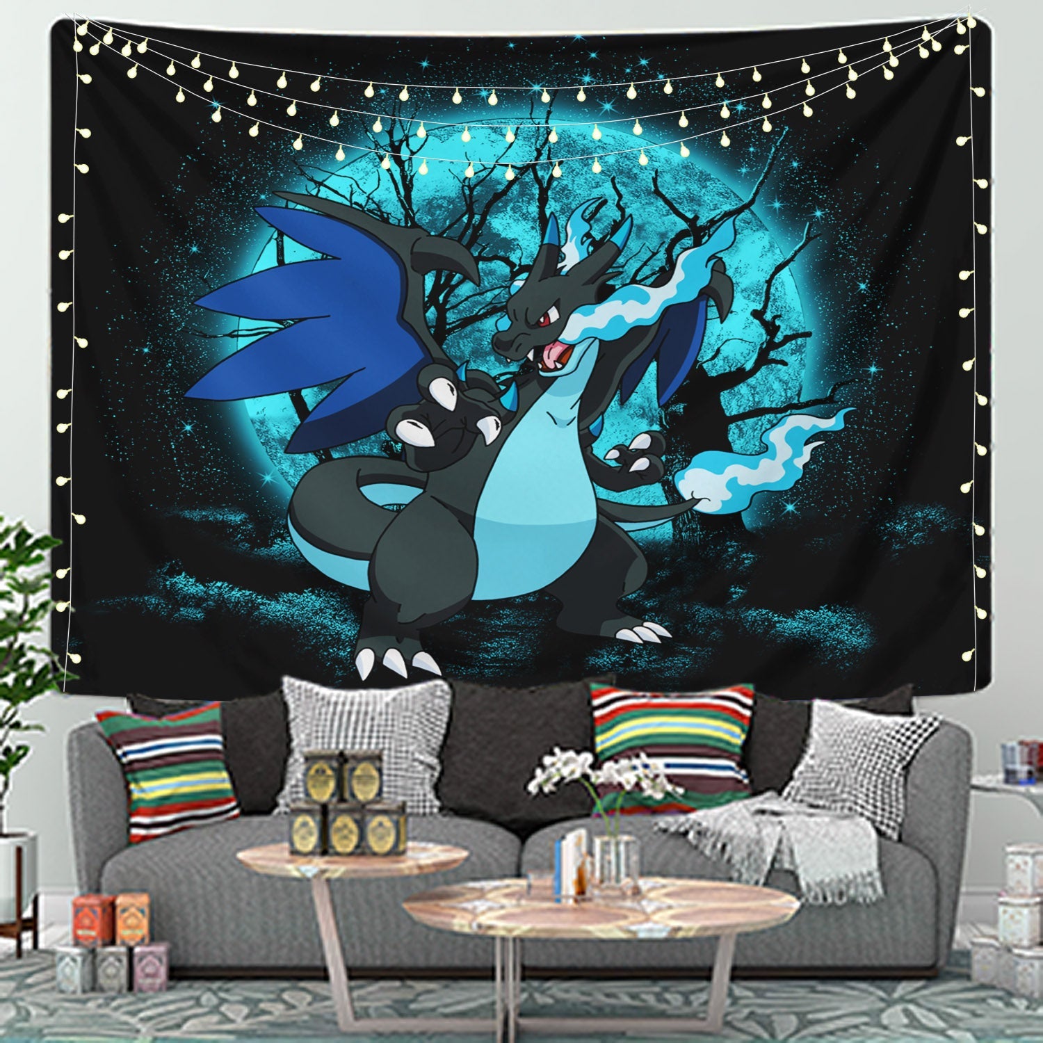 Charizard Mega X Pokemon Moonlight Tapestry Room Decor Nearkii