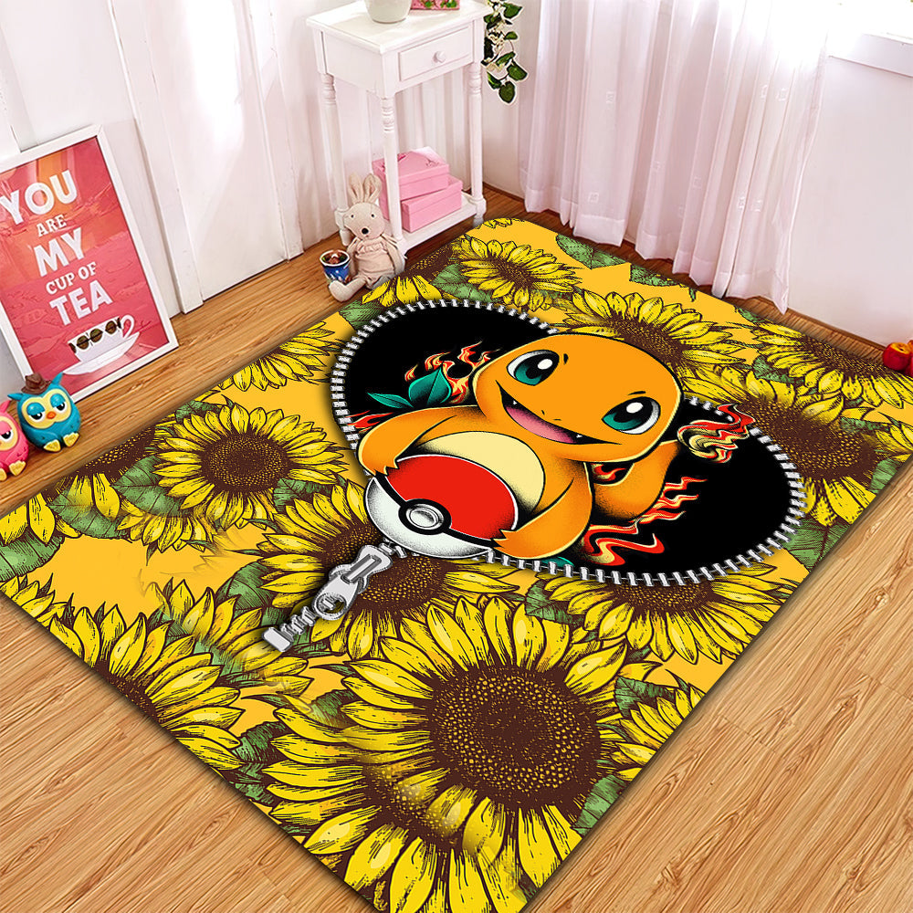 Charmander Pokemon Sunflower Zipper Rug Carpet Rug Home Room Decor Nearkii