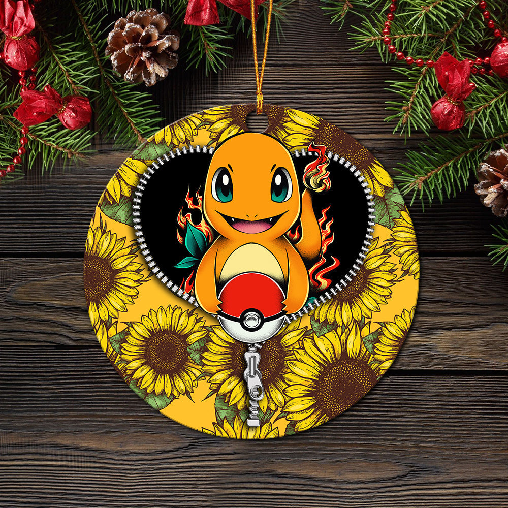 Charmander Pokemon Sunflower Zipper Mica Circle Ornament Perfect Gift For Holiday Nearkii