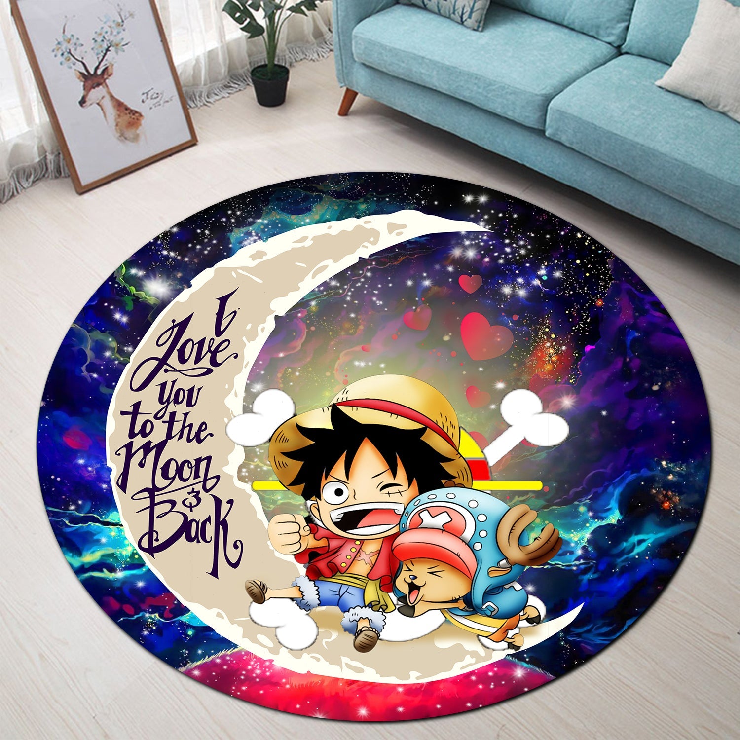 Chibi Luffy And Chopper One Piece Anime Love You To The Moon Galaxy Round Carpet Rug Bedroom Livingroom Home Decor Nearkii