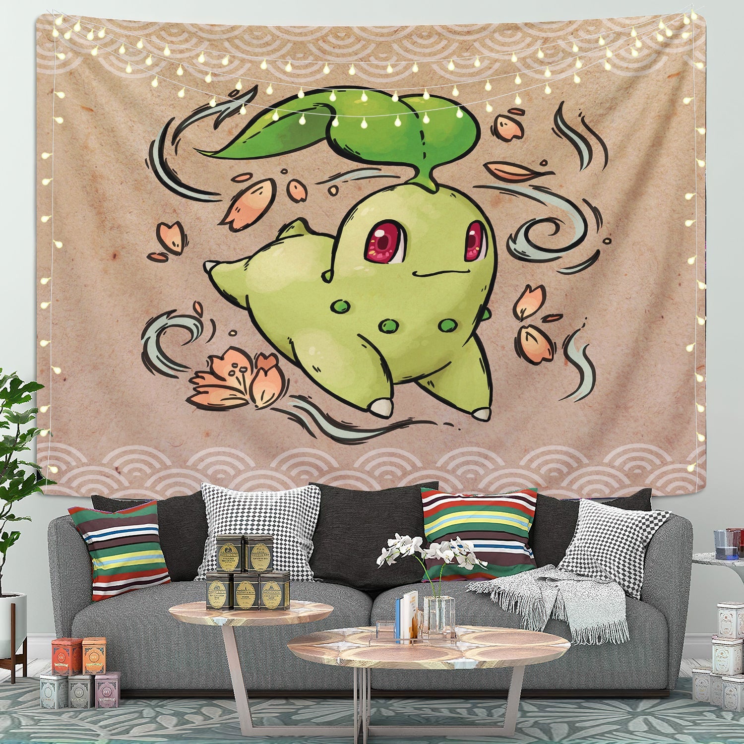 Chikorita Pokemon Tapestry Room Decor Nearkii