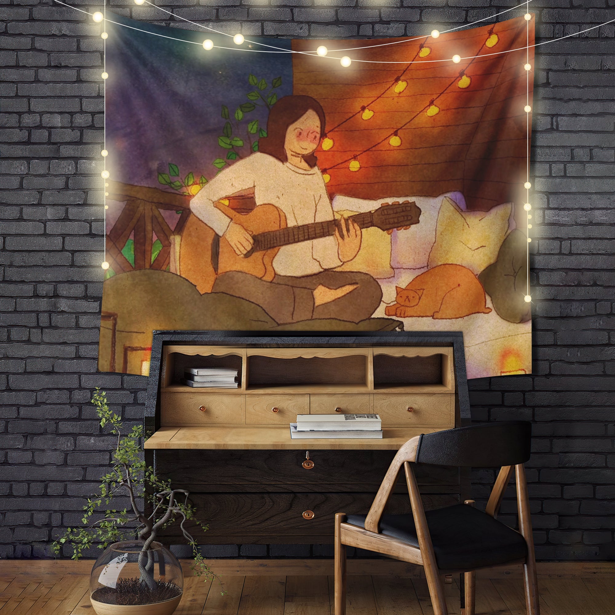 Chill Lofi Girl With Cat Tapestry Room Decor Nearkii