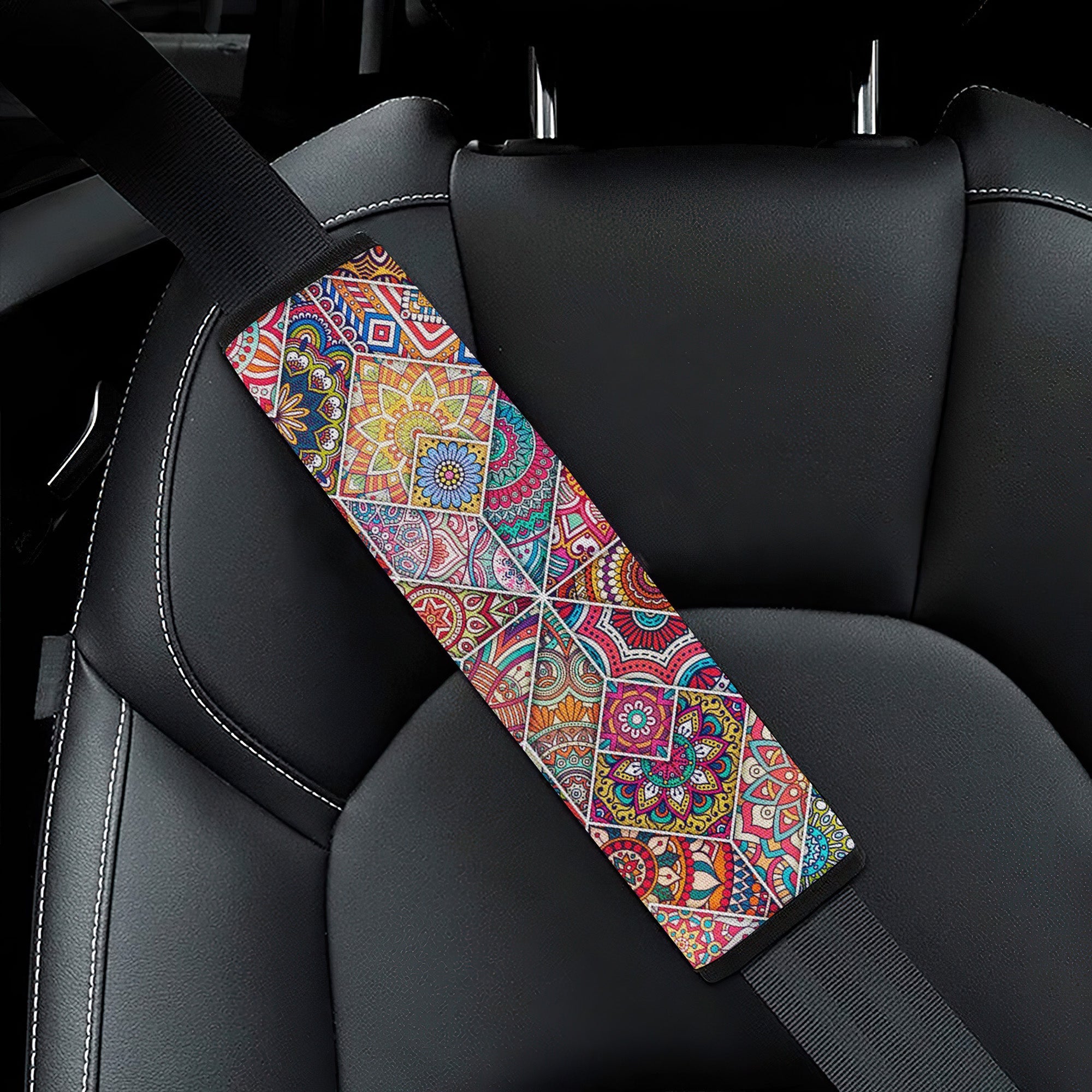 Color Vintage Mandala Mohemian Premium Custom Car Seat Belt Covers Nearkii