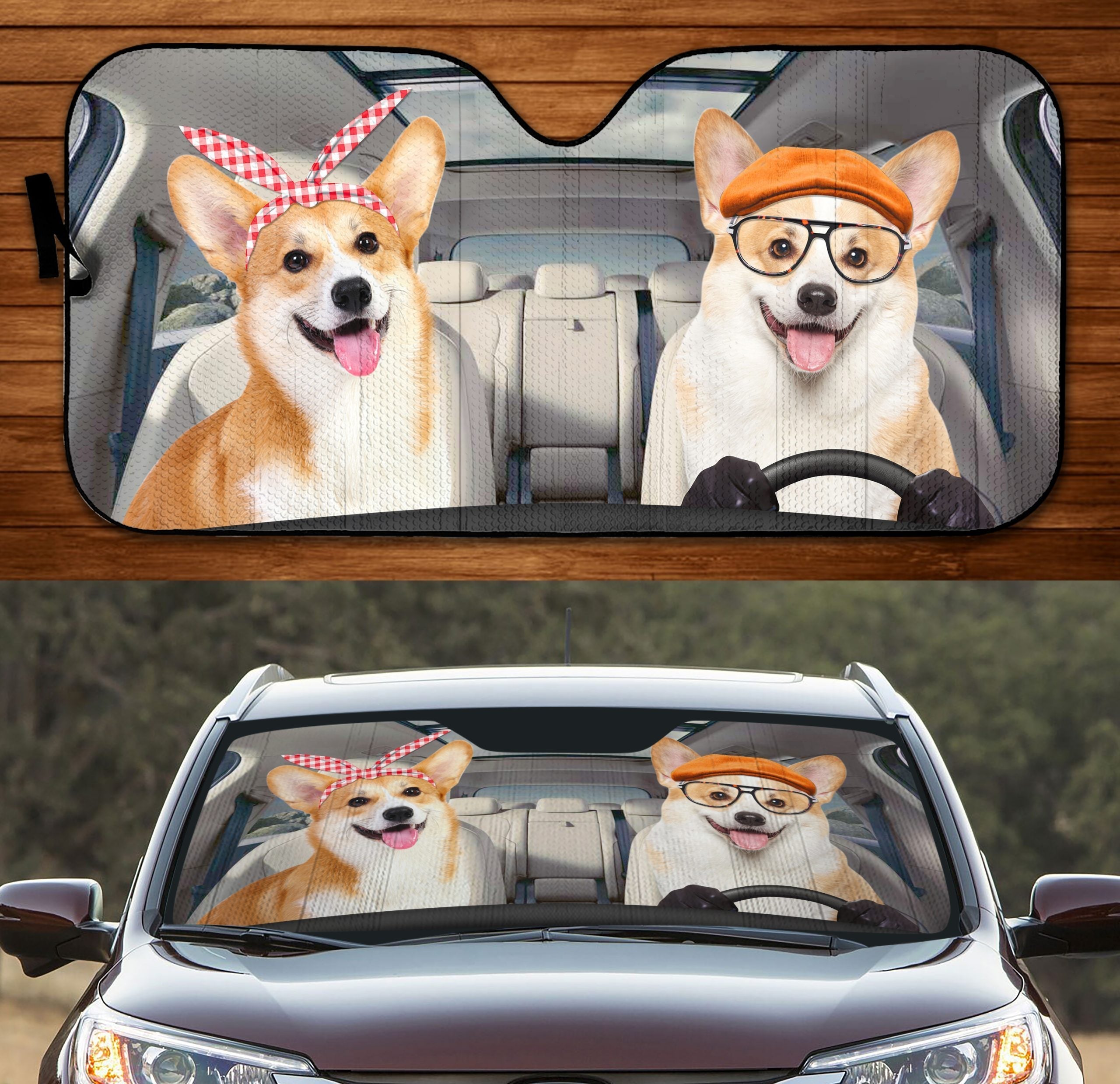 Two Corgis Family Car Windshield Auto Sun Shade Windshield Accessories Decor Gift Nearkii