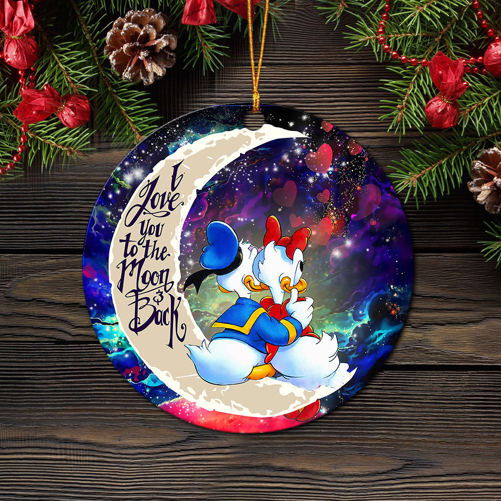 Couple Cute Duck Couple Love You To The Moon Galaxy Mica Circle Ornament Perfect Gift For Holiday Nearkii