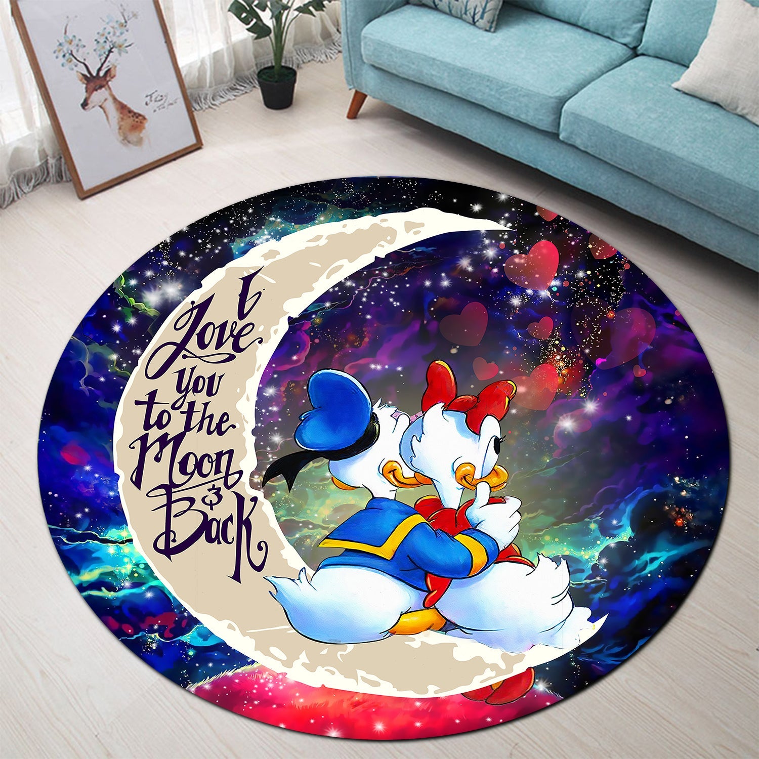 Couple Cute Duck Couple Love You To The Moon Galaxy Round Carpet Rug Bedroom Livingroom Home Decor Nearkii