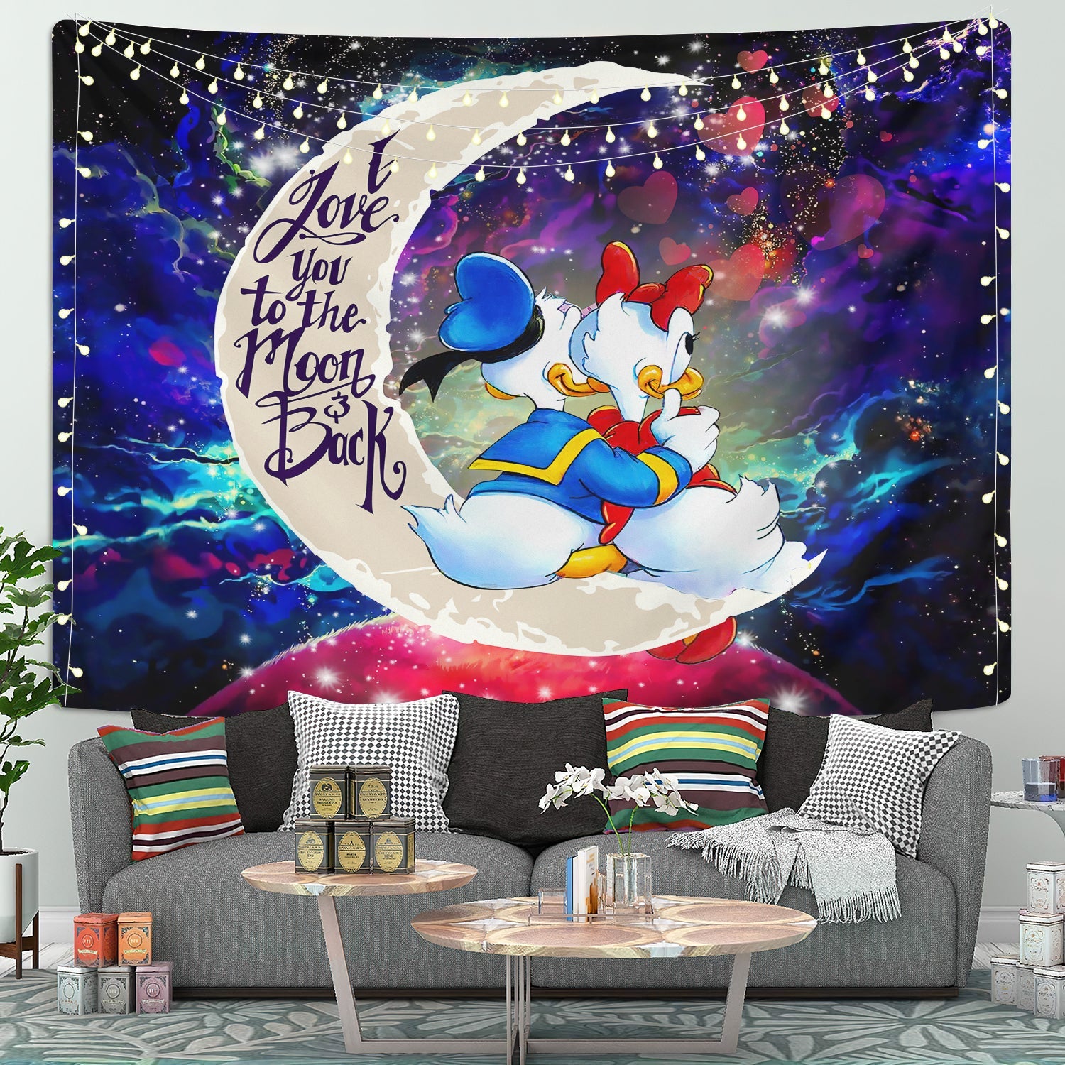 Couple Cute Duck Couple Love You To The Moon Galaxy Tapestry Room Decor Nearkii