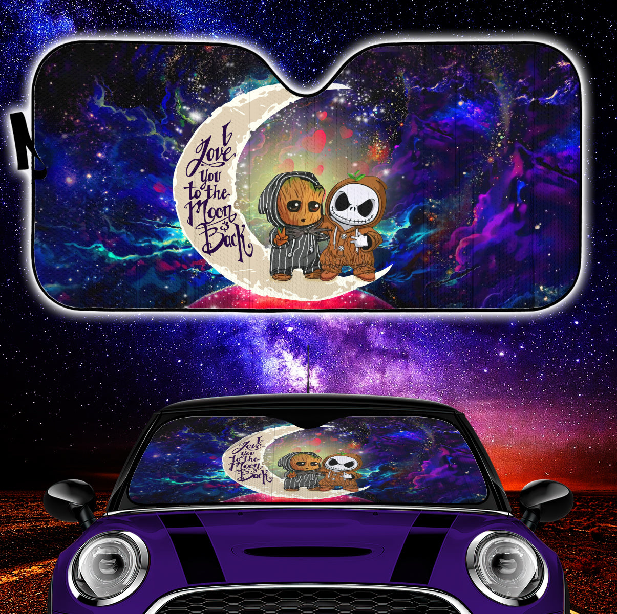 Cute Baby Groot And Jack Nightmare Before Christmas Love You To The Moon Galaxy Car Auto Sunshades Nearkii