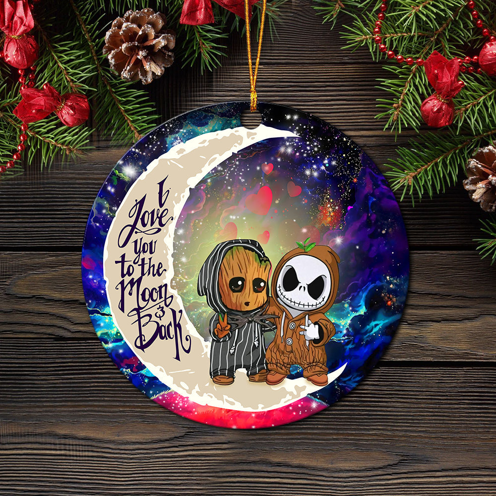 Cute Baby Groot And Jack Nightmare Before Christmas Love You To The Moon Galaxy Mica Circle Ornament Perfect Gift For Holiday Nearkii