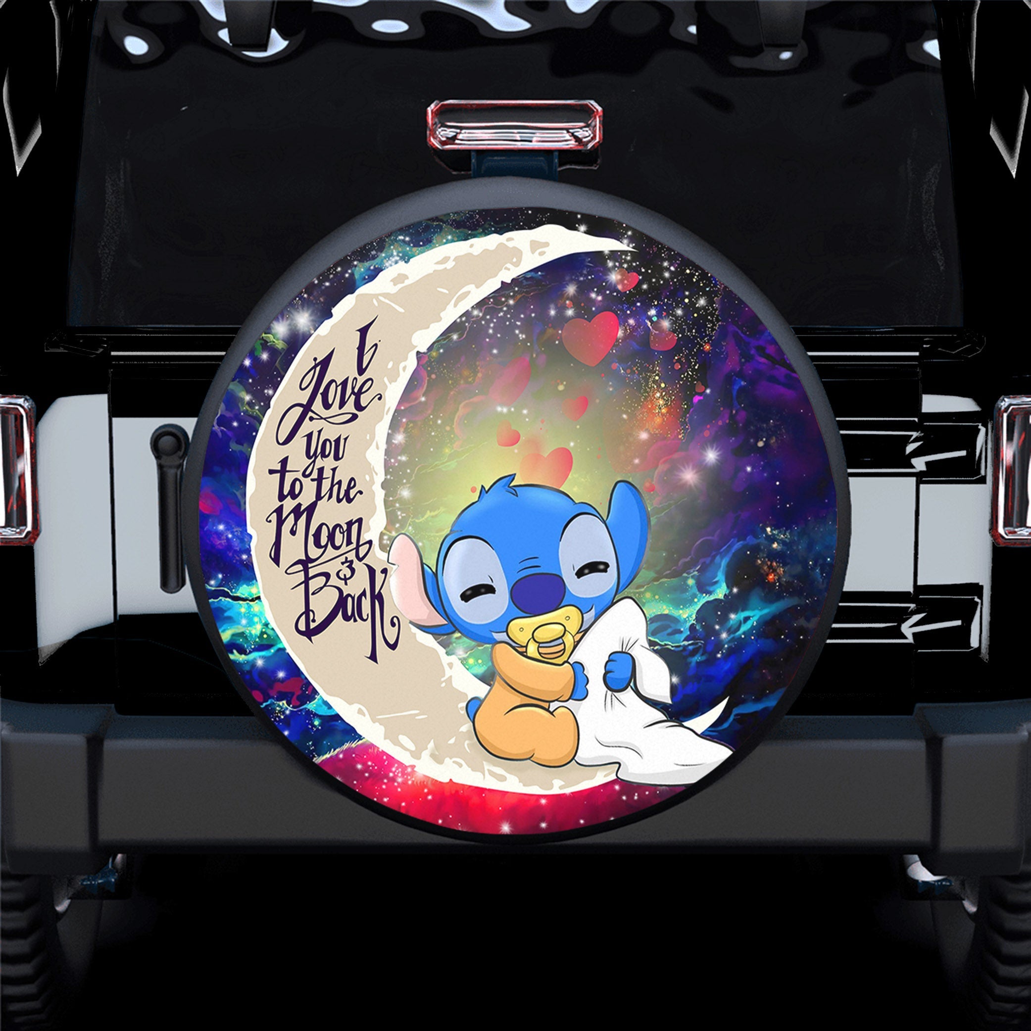 Cute Baby Stitch Sleep Love You To The Moon Galaxy Spare Tire Covers Gift For Campers Nearkii