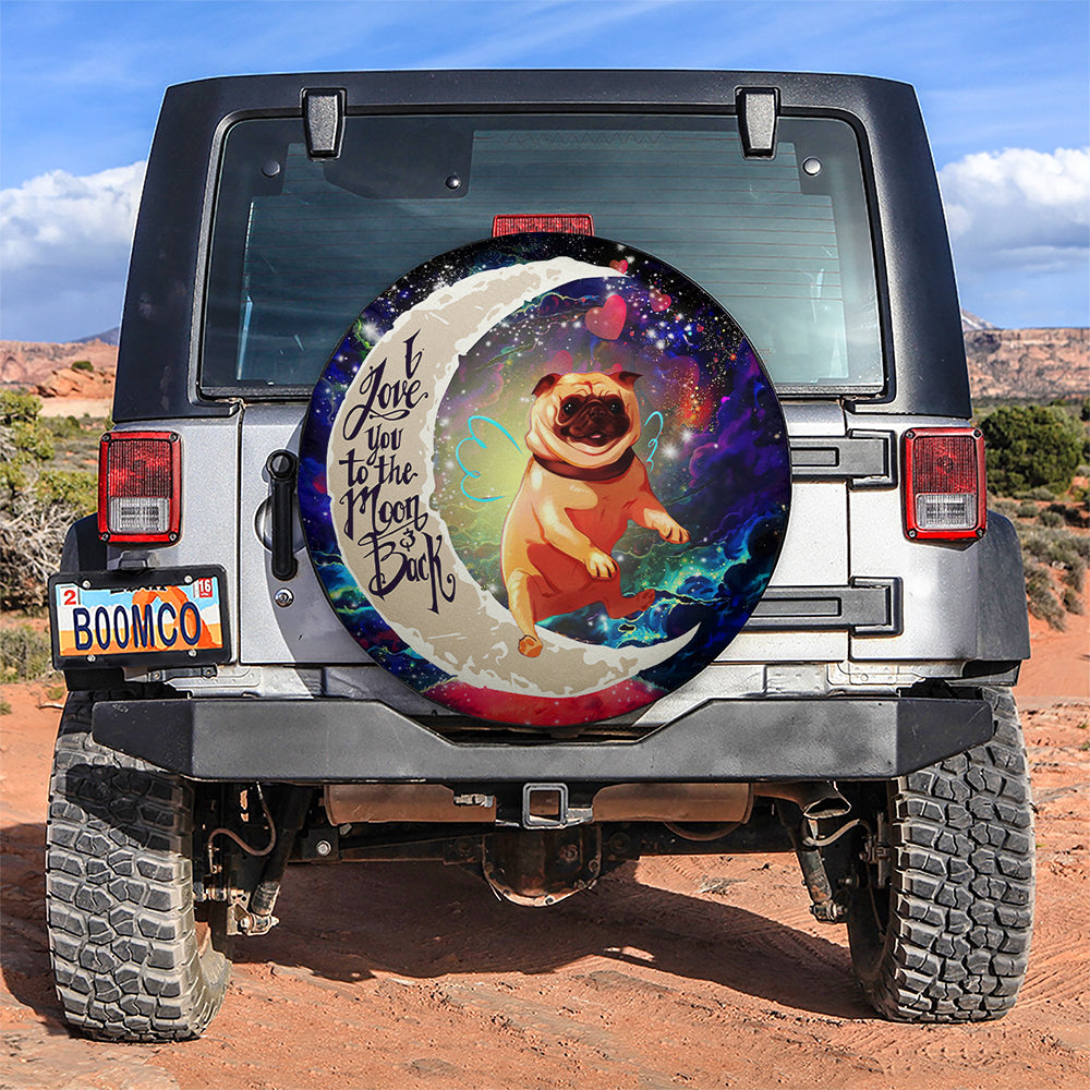 Cute Bull Dog Love You To The Moon Galaxy Car Spare Tire Covers Gift For Campers Nearkii