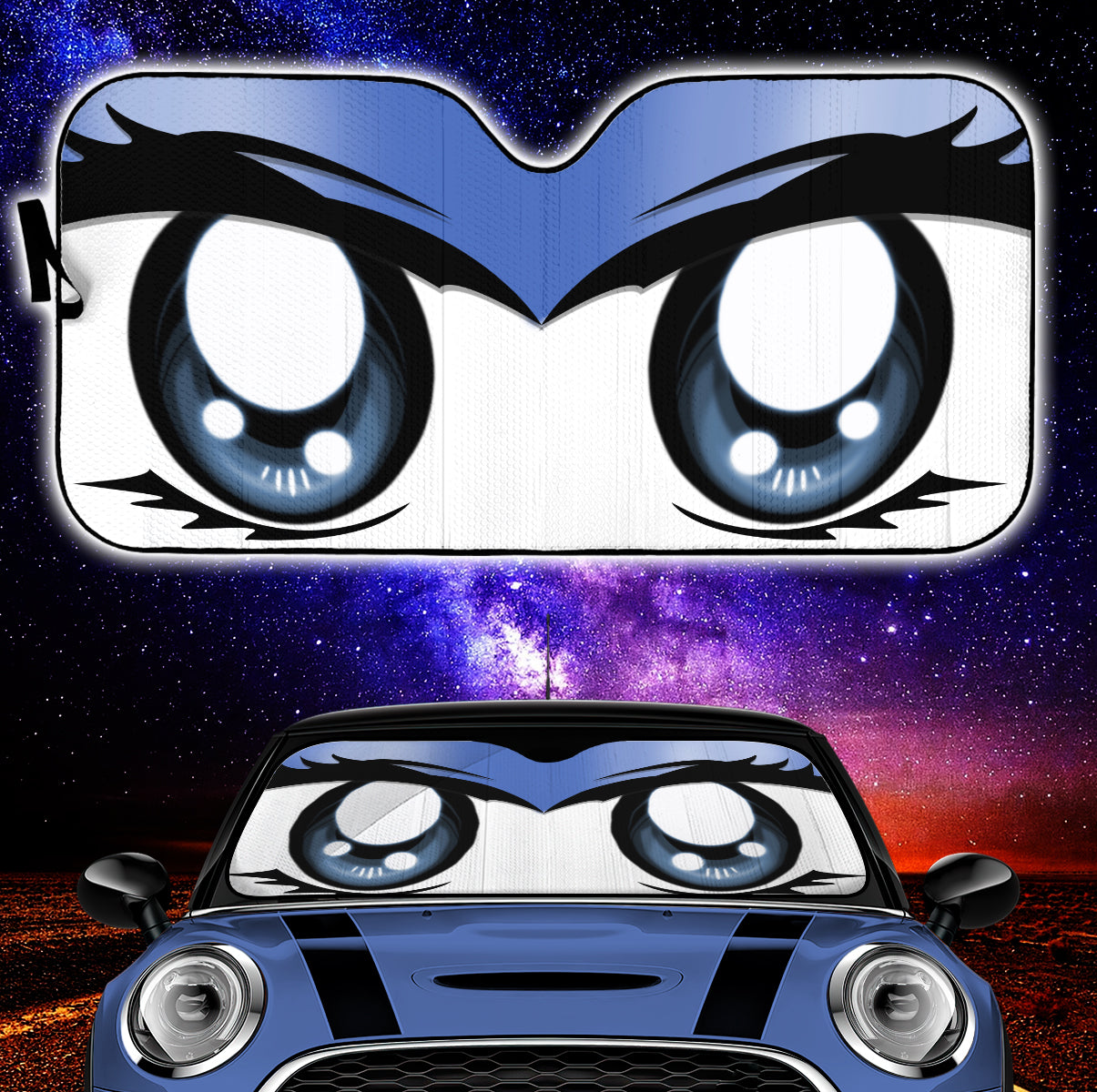 Cute Cartoon Eyes Blue Auto Sun Shades Nearkii