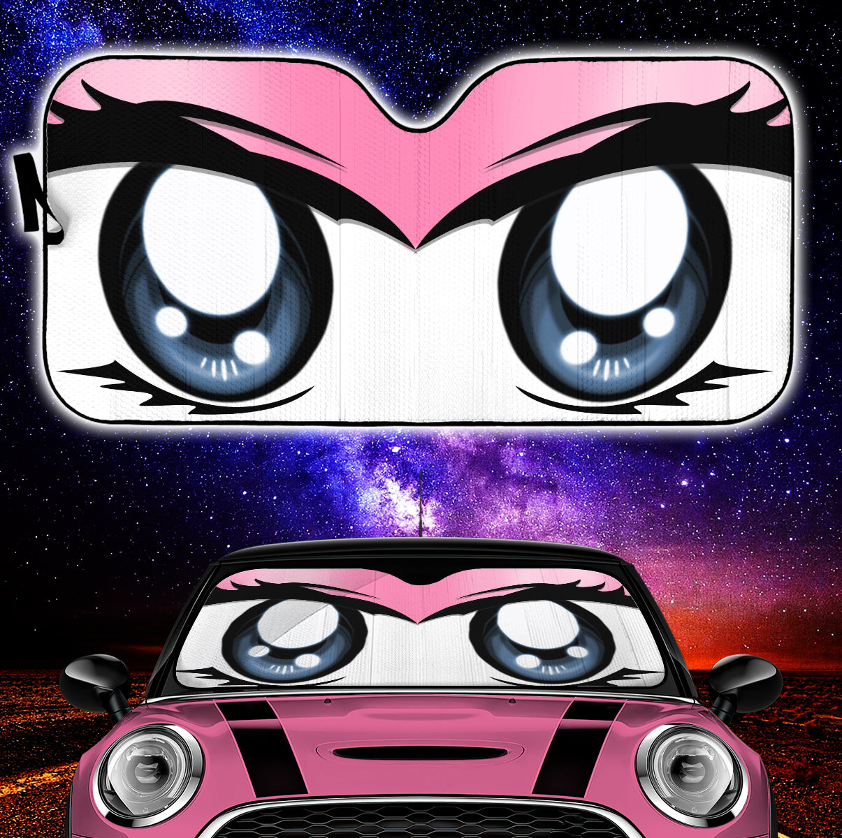 Cute Cartoon Eyes Pink Auto Sun Shades Nearkii