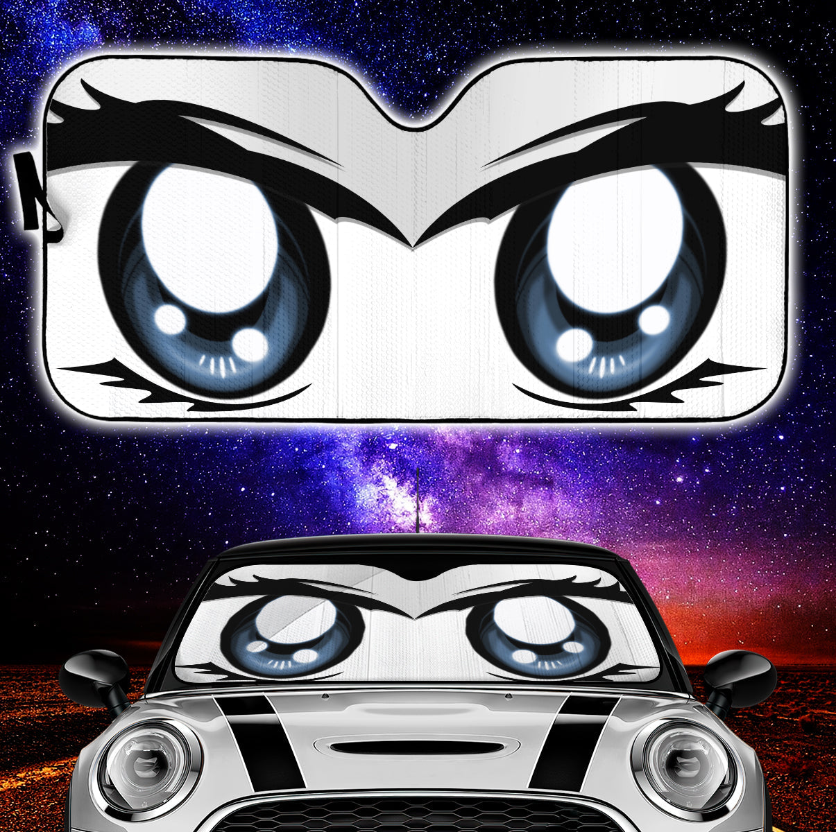 Cute Cartoon Eyes White Auto Sun Shades Nearkii