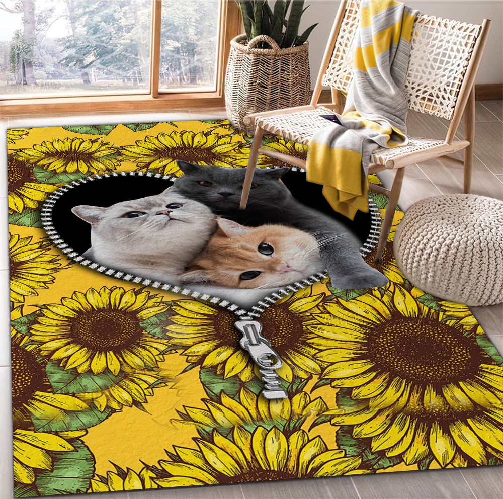 Cute Cats Sunflower Zipper Rug Carpet Rug Home Room Decor Nearkii