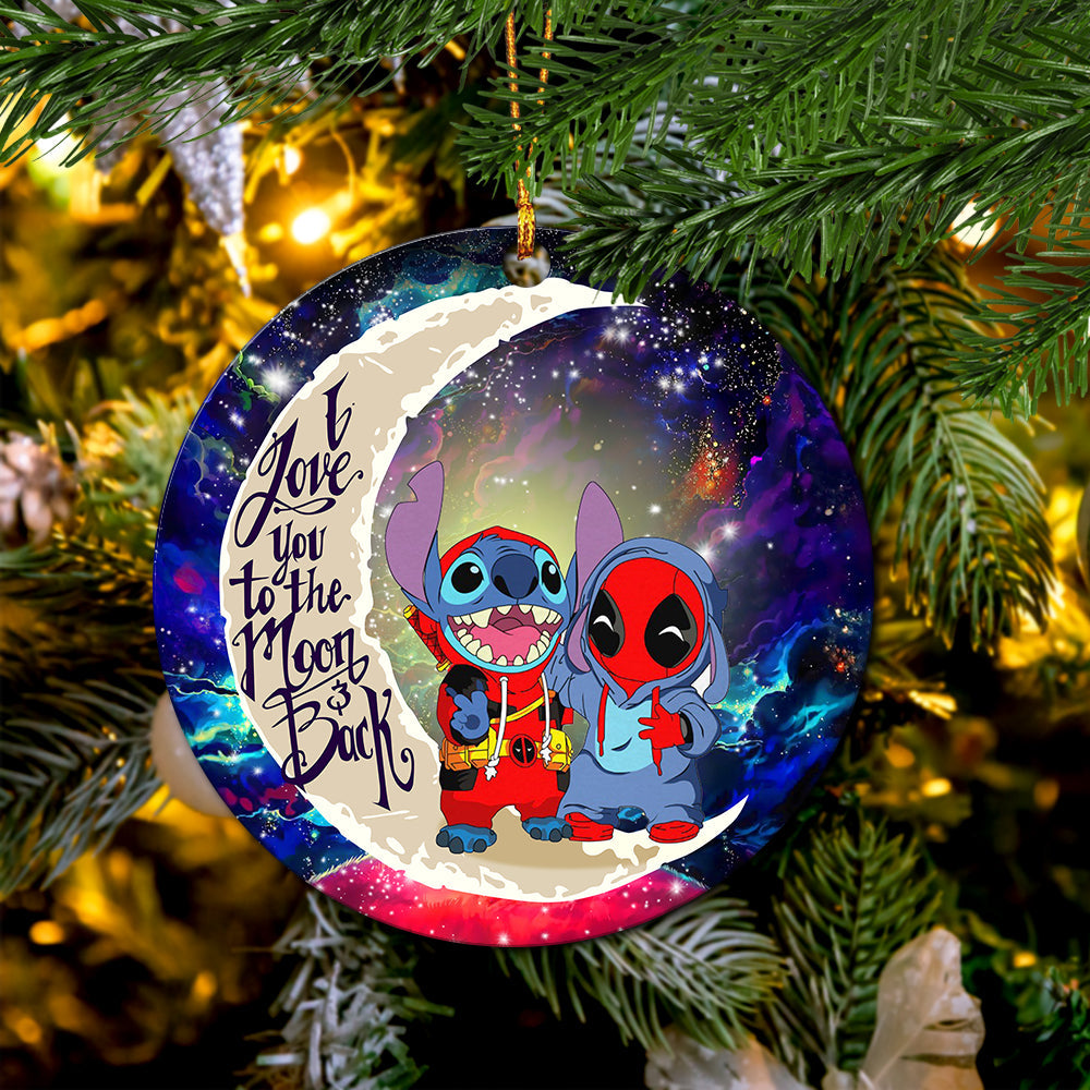 Cute Deadpool And Stitch Love You To The Moon Galaxy Mica Circle Ornament Perfect Gift For Holiday Nearkii