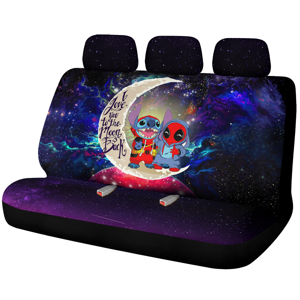 Cute Deadpool And Stitch Love You To The Moon Galaxy Car Back Seat Covers Decor Protectors Nearkii