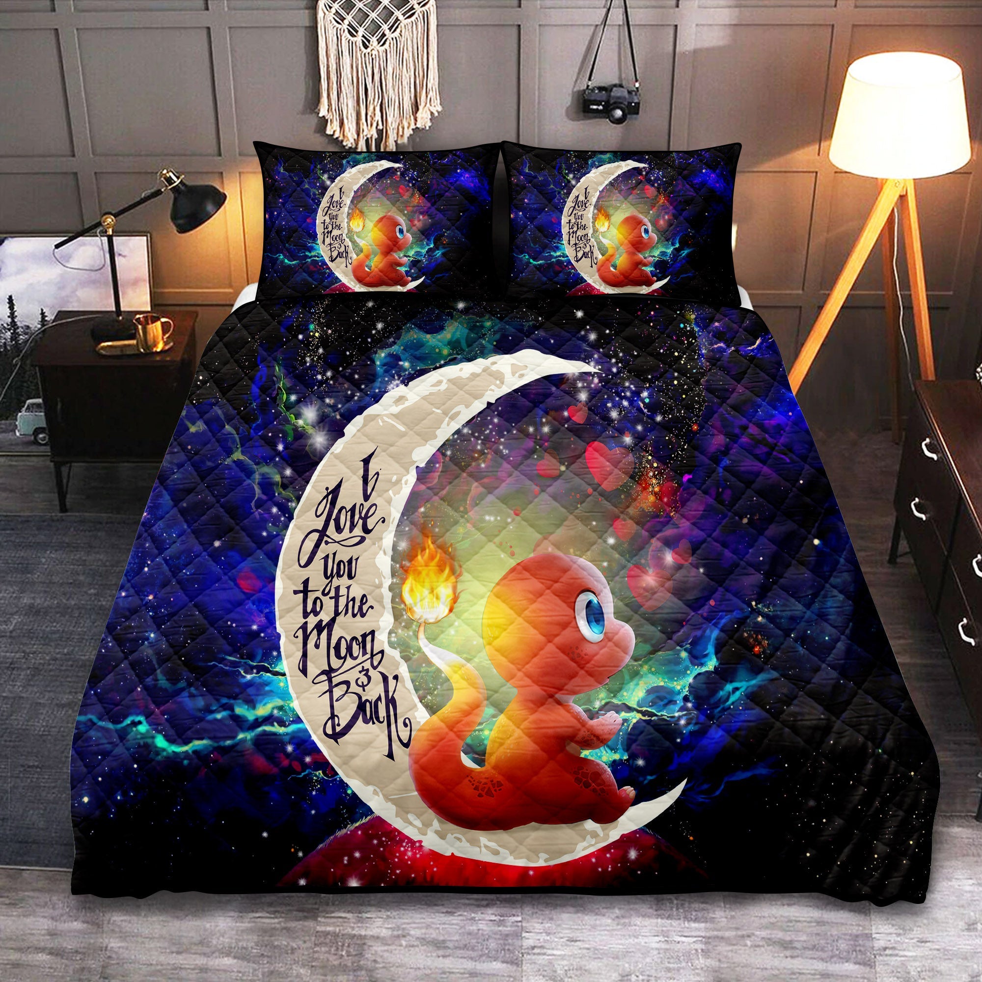 Cute Charmander Pokemon Love You To The Moon Galaxy Quilt Bed Sets Nearkii