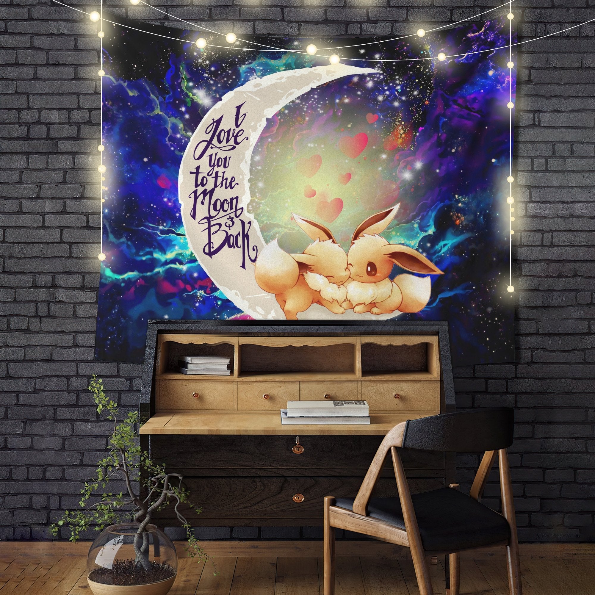 Cute Eevee Pokemon Couple Moon And Back Galaxy Tapestry Room Decor Nearkii