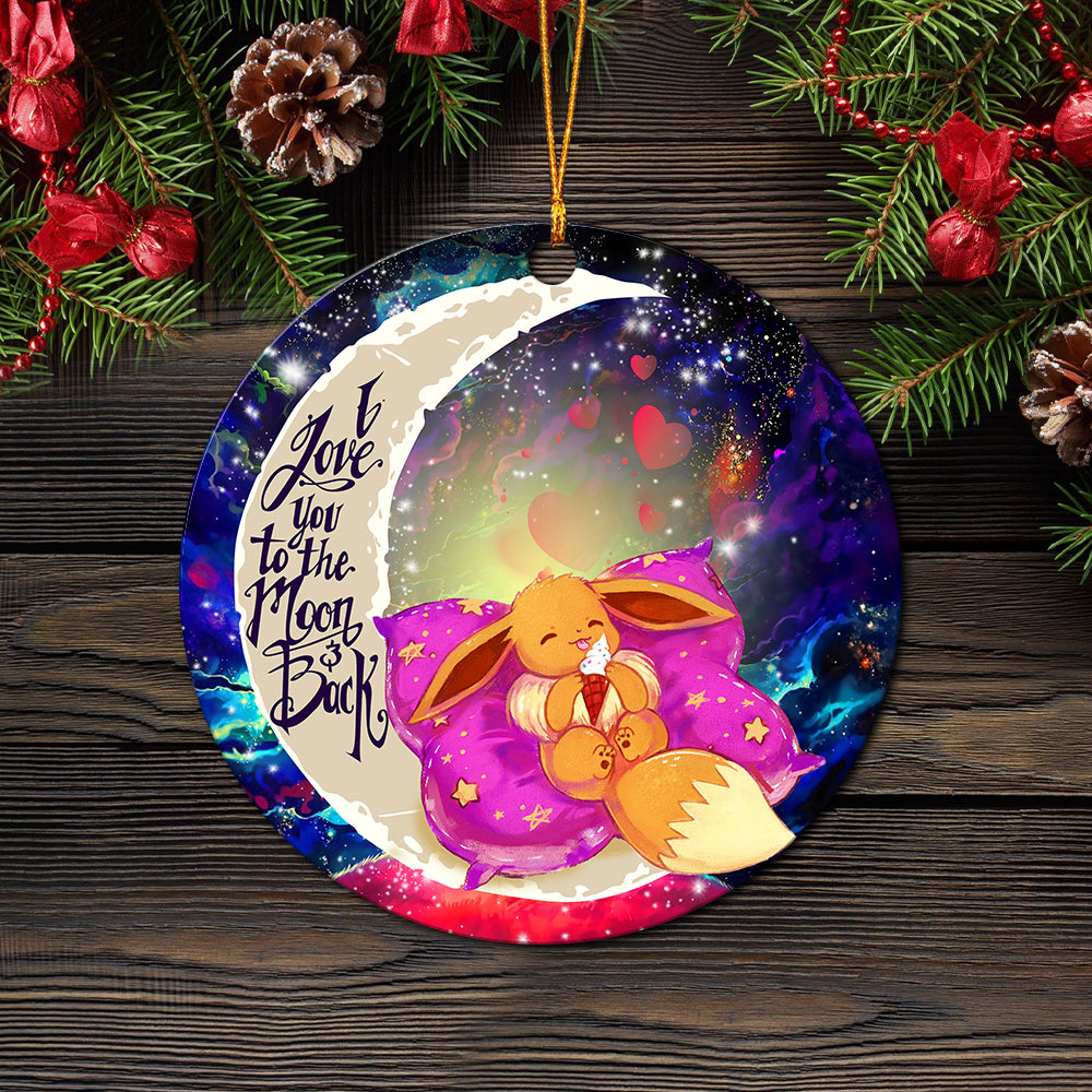 Cute Eevee Pokemon Sleep Night Love You To The Moon Galaxy Mica Circle Ornament Perfect Gift For Holiday Nearkii