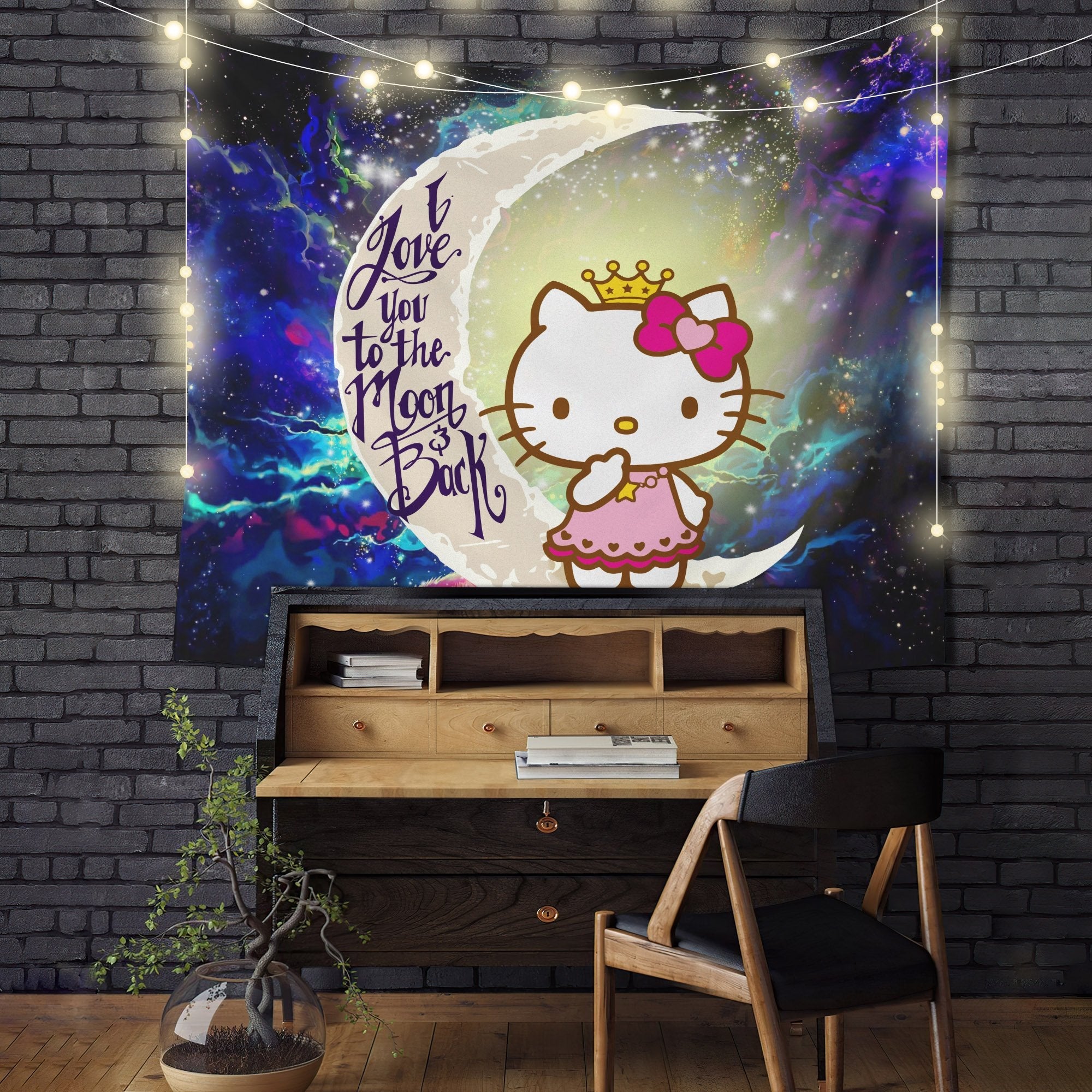 Cute Hello Kitty Moon And Back Galaxy Tapestry Room Decor Nearkii