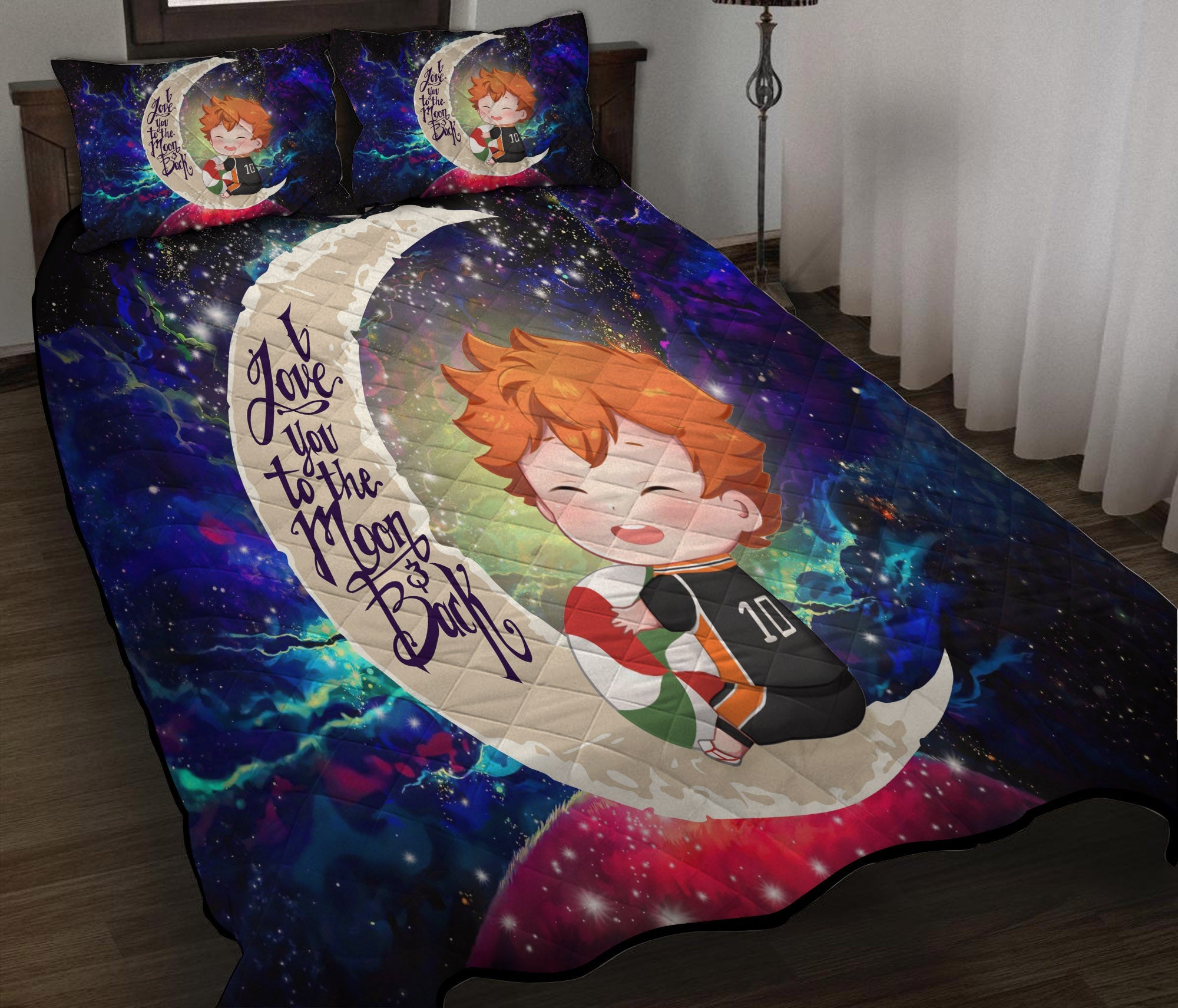 Cute Hinata Haikyuu Love You To The Moon Galaxy Quilt Bed Sets Nearkii