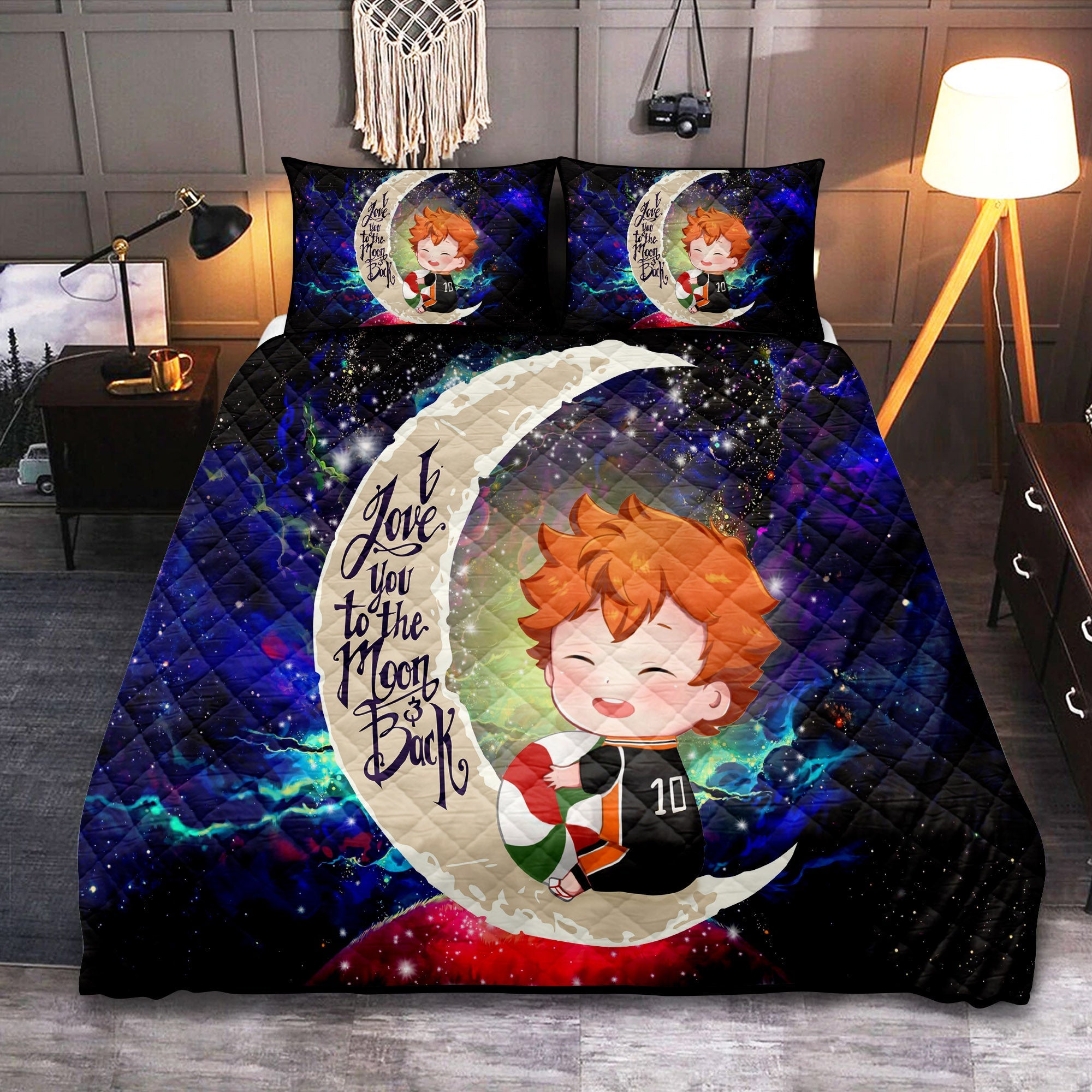 Cute Hinata Haikyuu Love You To The Moon Galaxy Quilt Bed Sets Nearkii