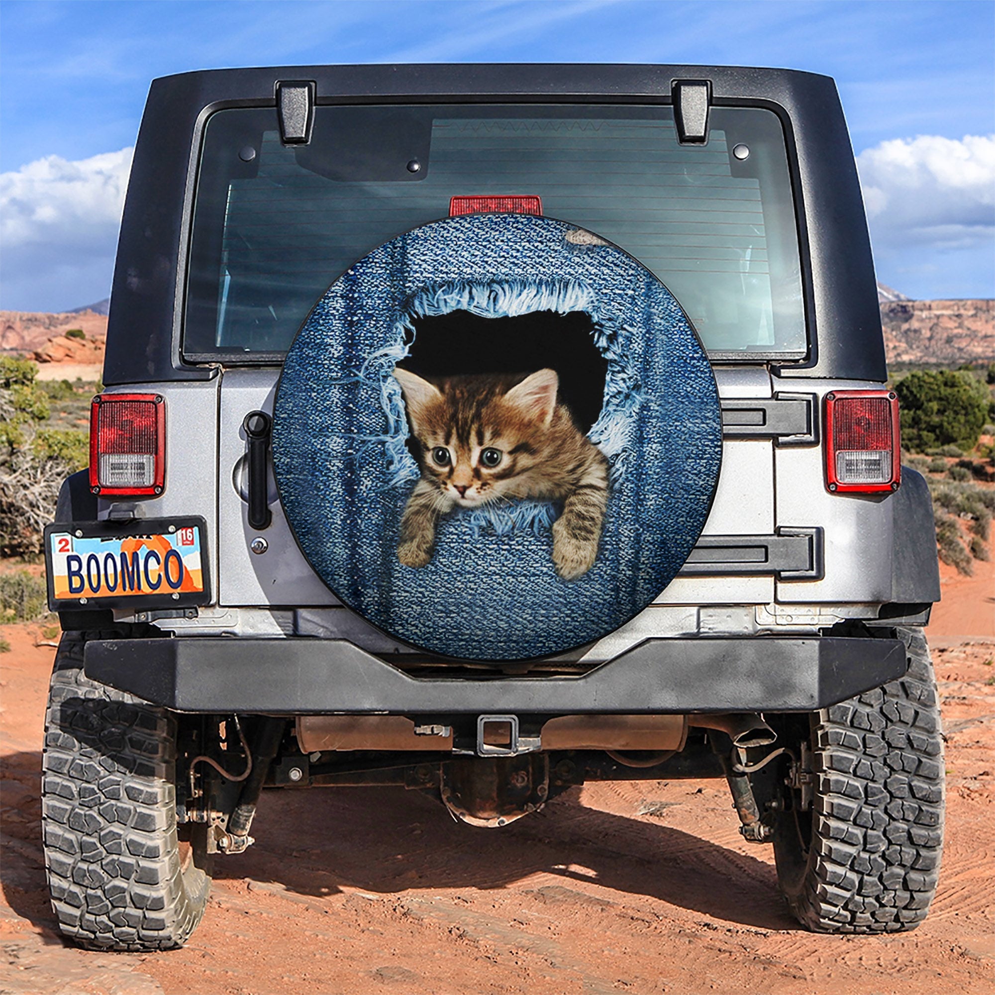 Cute Kitty Cat Jean Hiding Jeep Car Spare Tire Covers Gift For Campers Nearkii