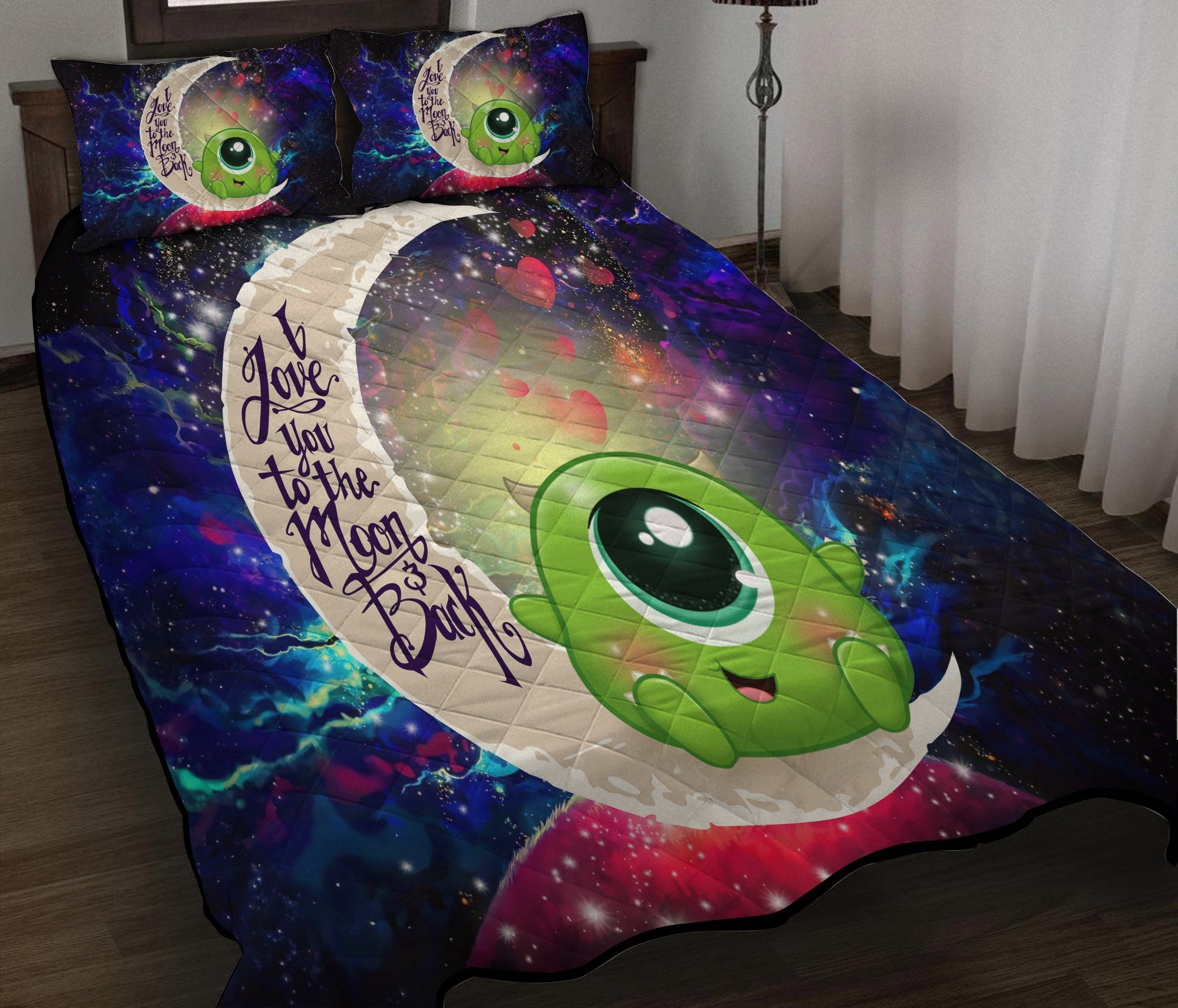 Cute Mike Monster Inc Love You To The Moon Galaxy Quilt Bed Sets Nearkii