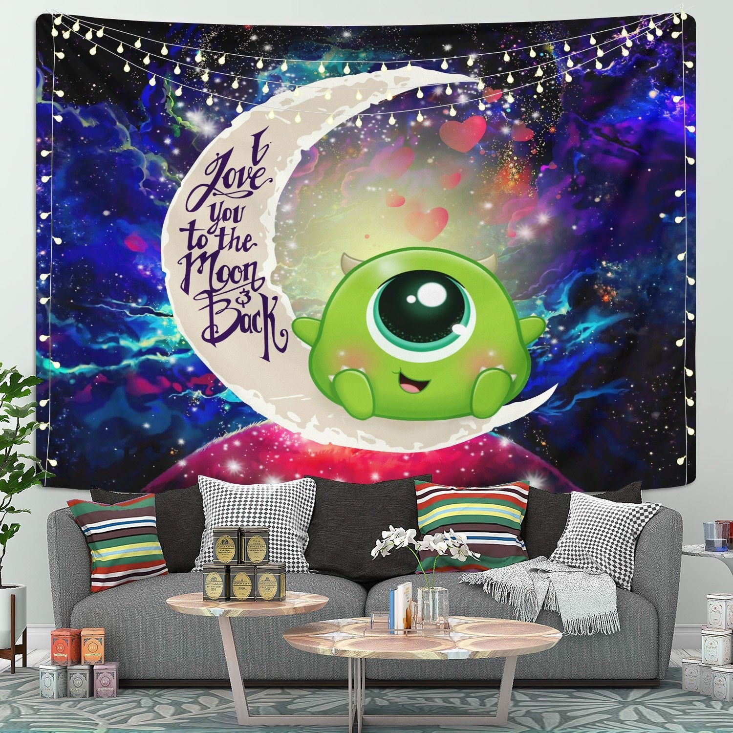 Cute Mike Monster Inc Moon And Back Galaxy Tapestry Room Decor Nearkii