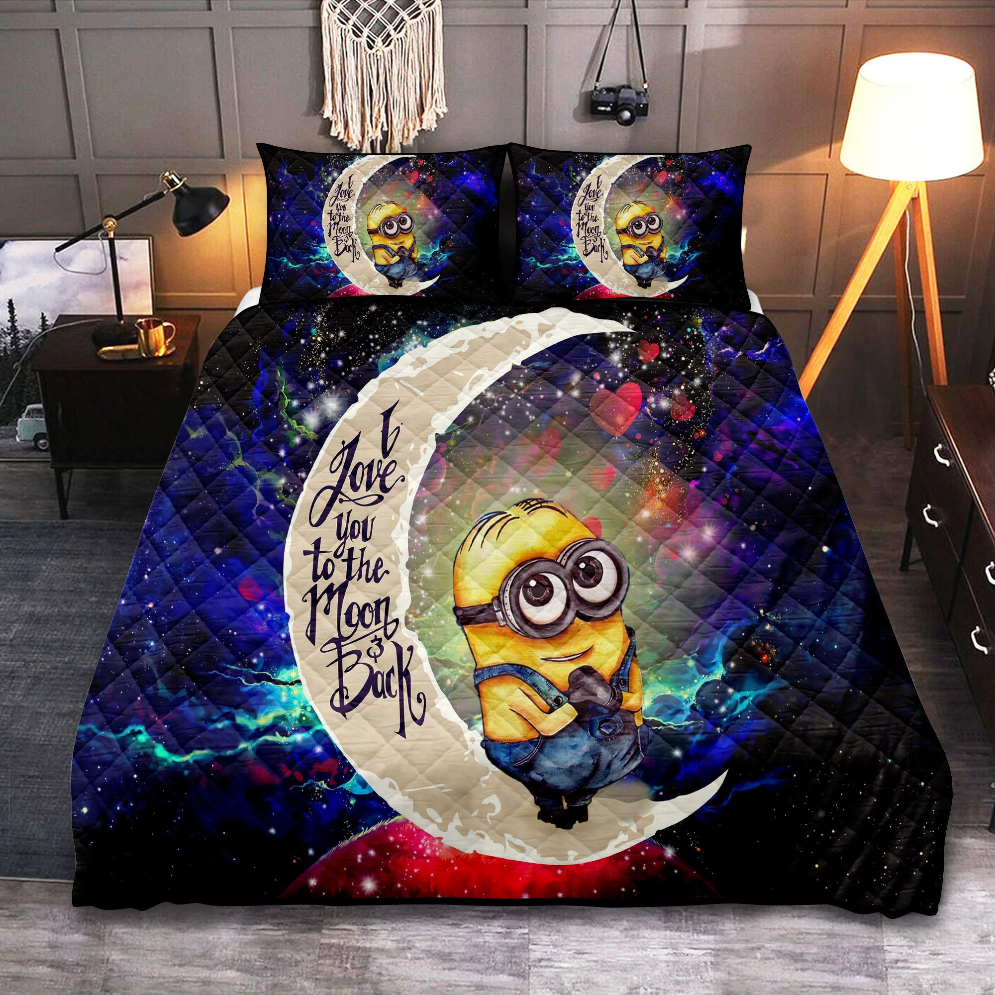 Cute Minions Despicable Me Love You To The Moon Galaxy Quilt Bed Sets Nearkii