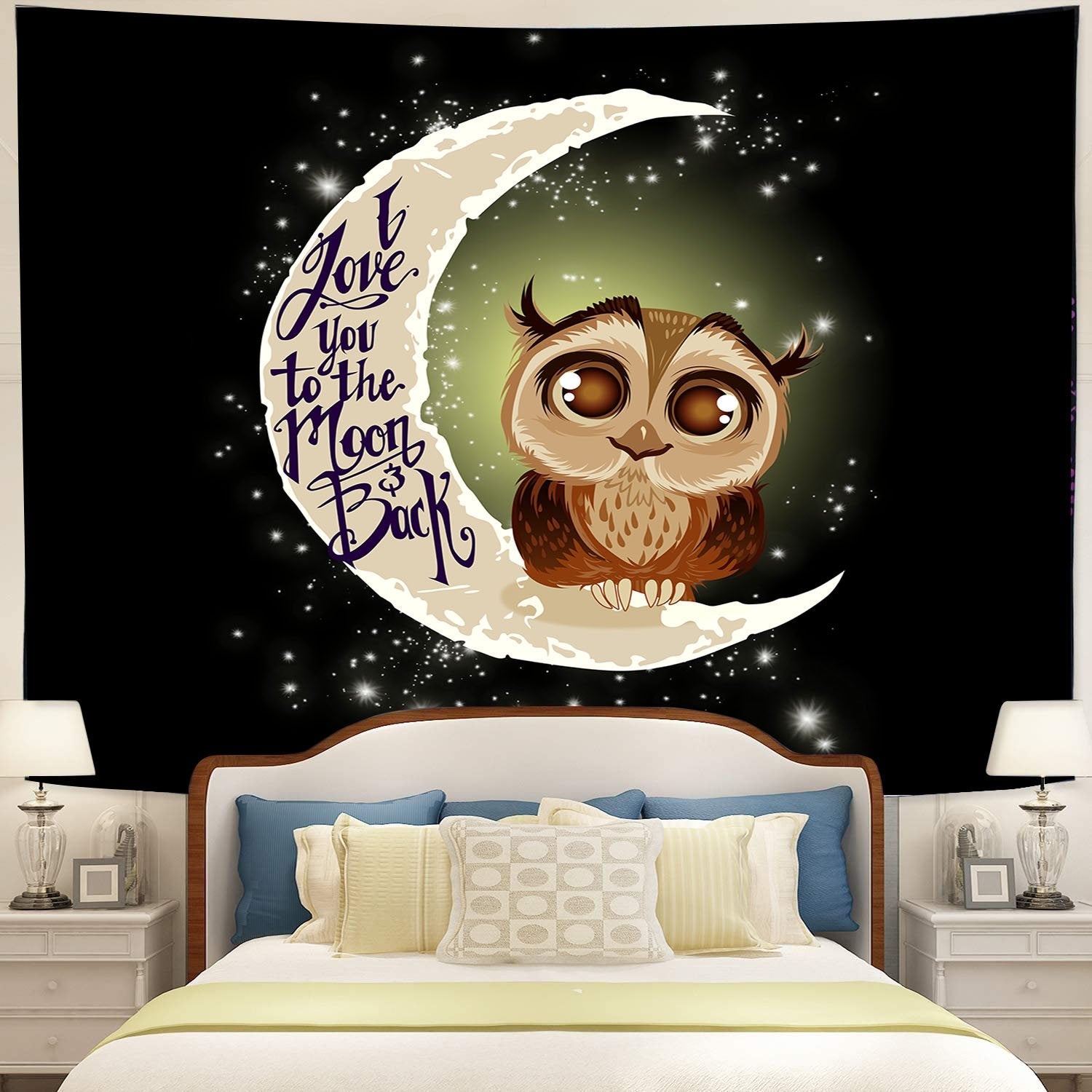 Cute Owl Love You To The Moon Tapestry Room Decor Nearkii