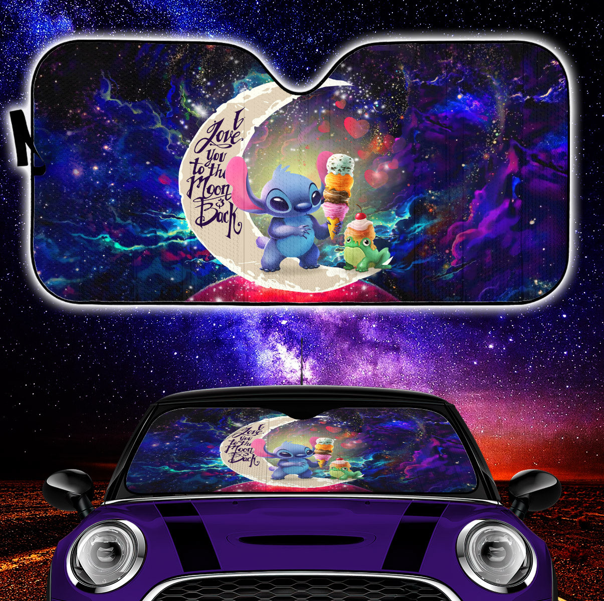 Cute Stitch Frog Icecream Love You To The Moon Galaxy Car Auto Sunshades Nearkii