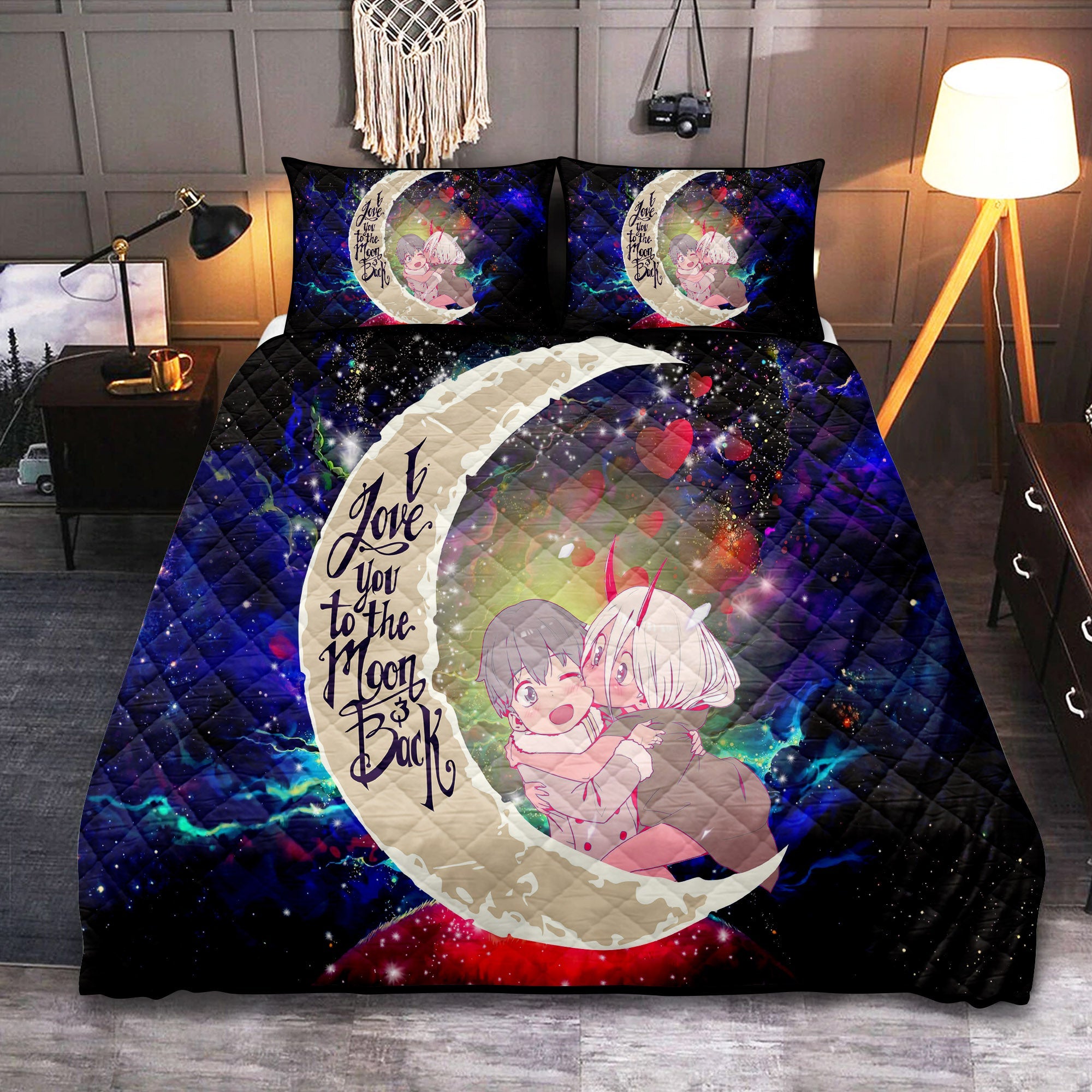 Darling In The Franxx Hiro And Zero Two Love You To The Moon Galaxy Quilt Bed Sets Nearkii