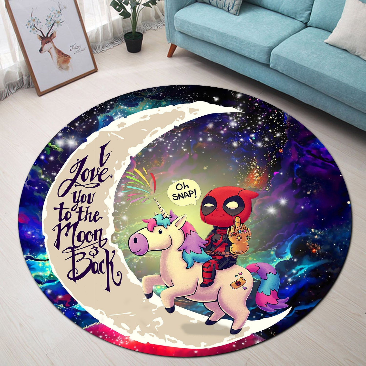 Deadpool Unicorn Love You To The Moon Galaxy Round Carpet Rug Bedroom Livingroom Home Decor Nearkii