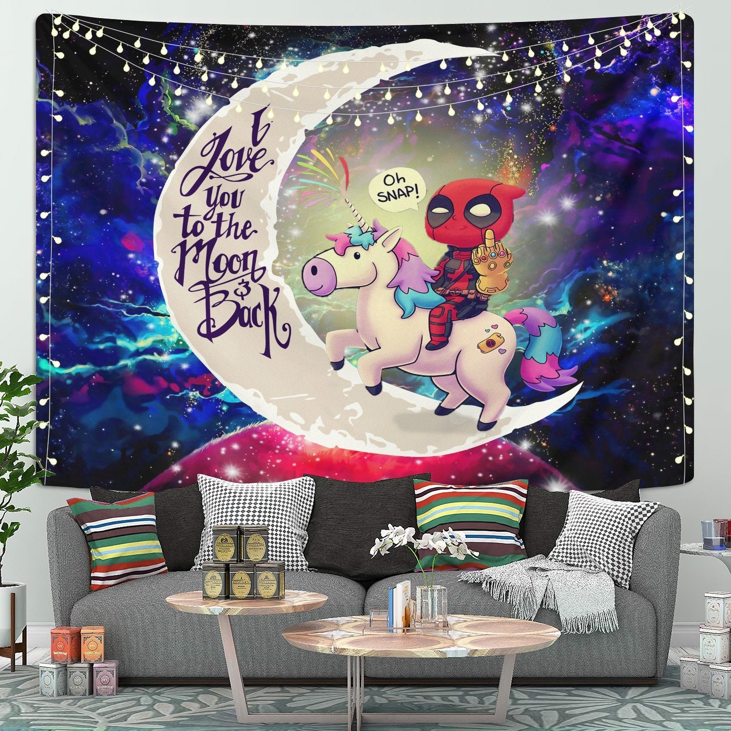 Deapool Avenger Moon And Back Galaxy Tapestry Room Decor Nearkii