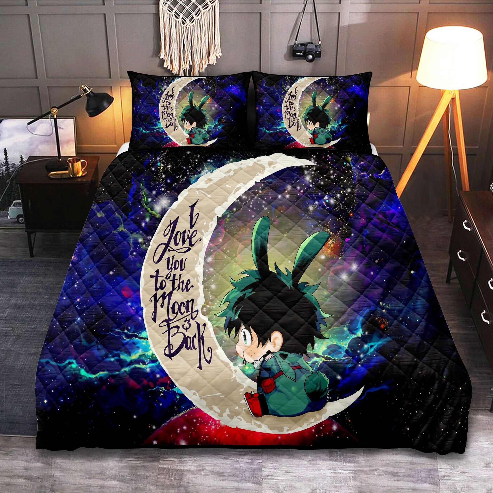 Deku My Hero Academia Anime Love You To The Moon Galaxy Quilt Bed Sets Nearkii