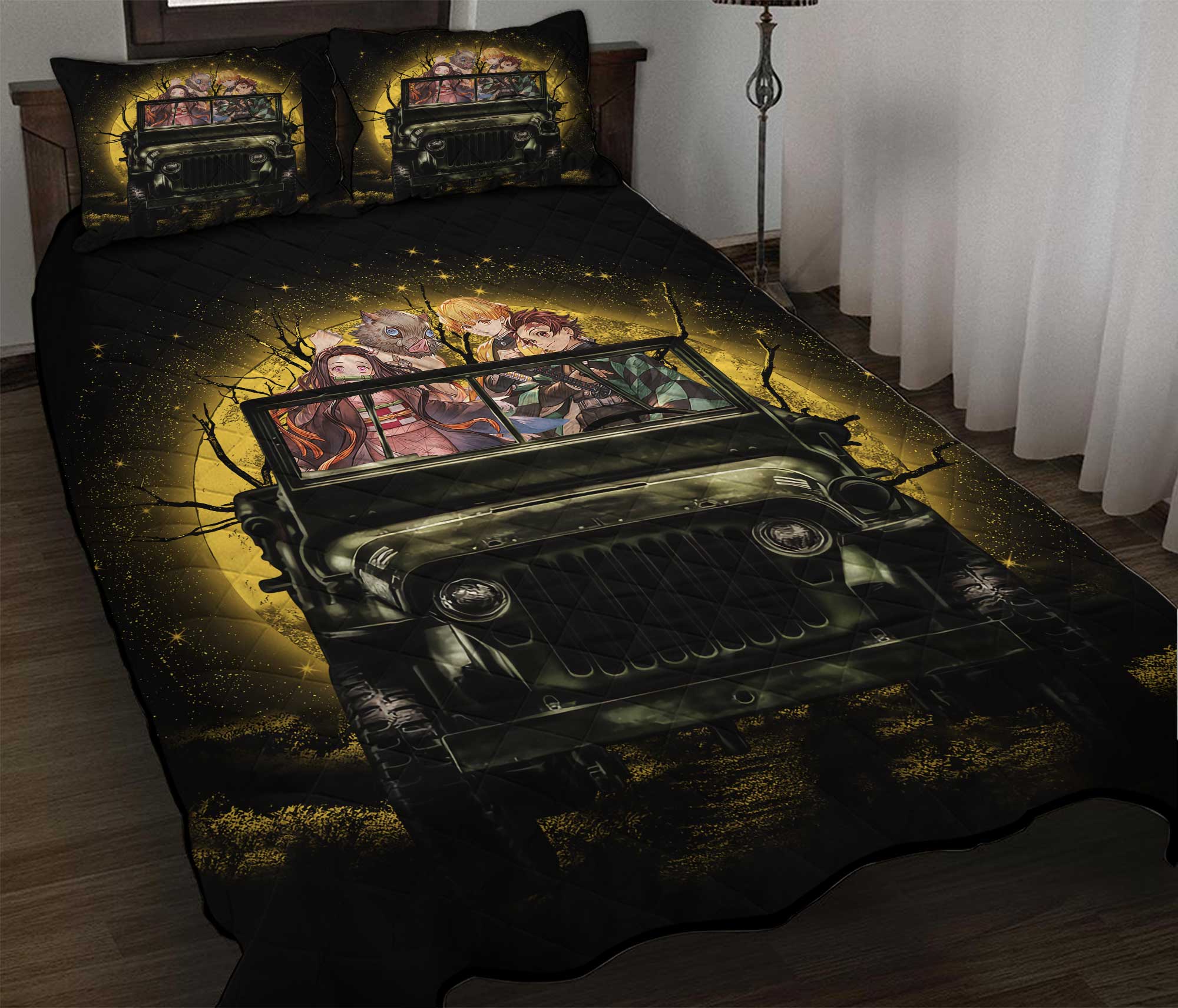 Demon Slayer Funny Anime Moonlight Halloween Quilt Bed Sets Nearkii