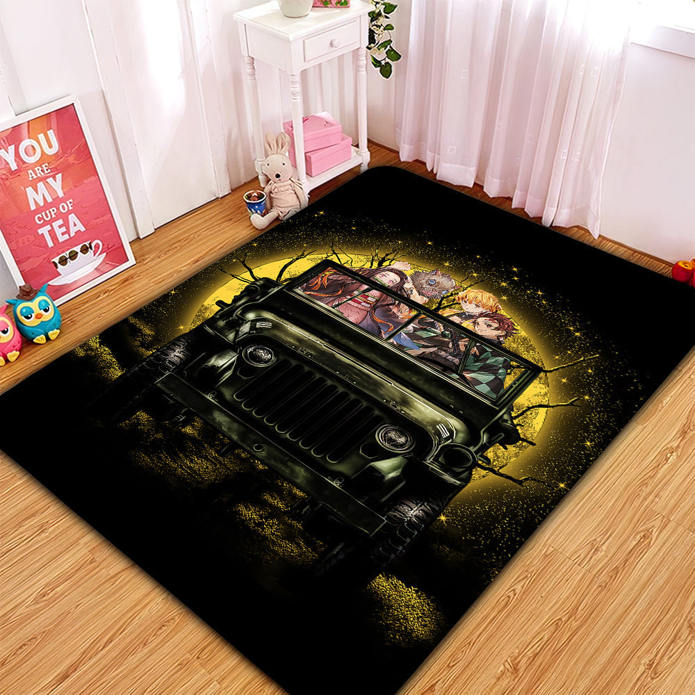 Demon Slayer Ride Jeep Funny Anime Moonlight Halloween Rug Carpet Rug Home Room Decor Nearkii