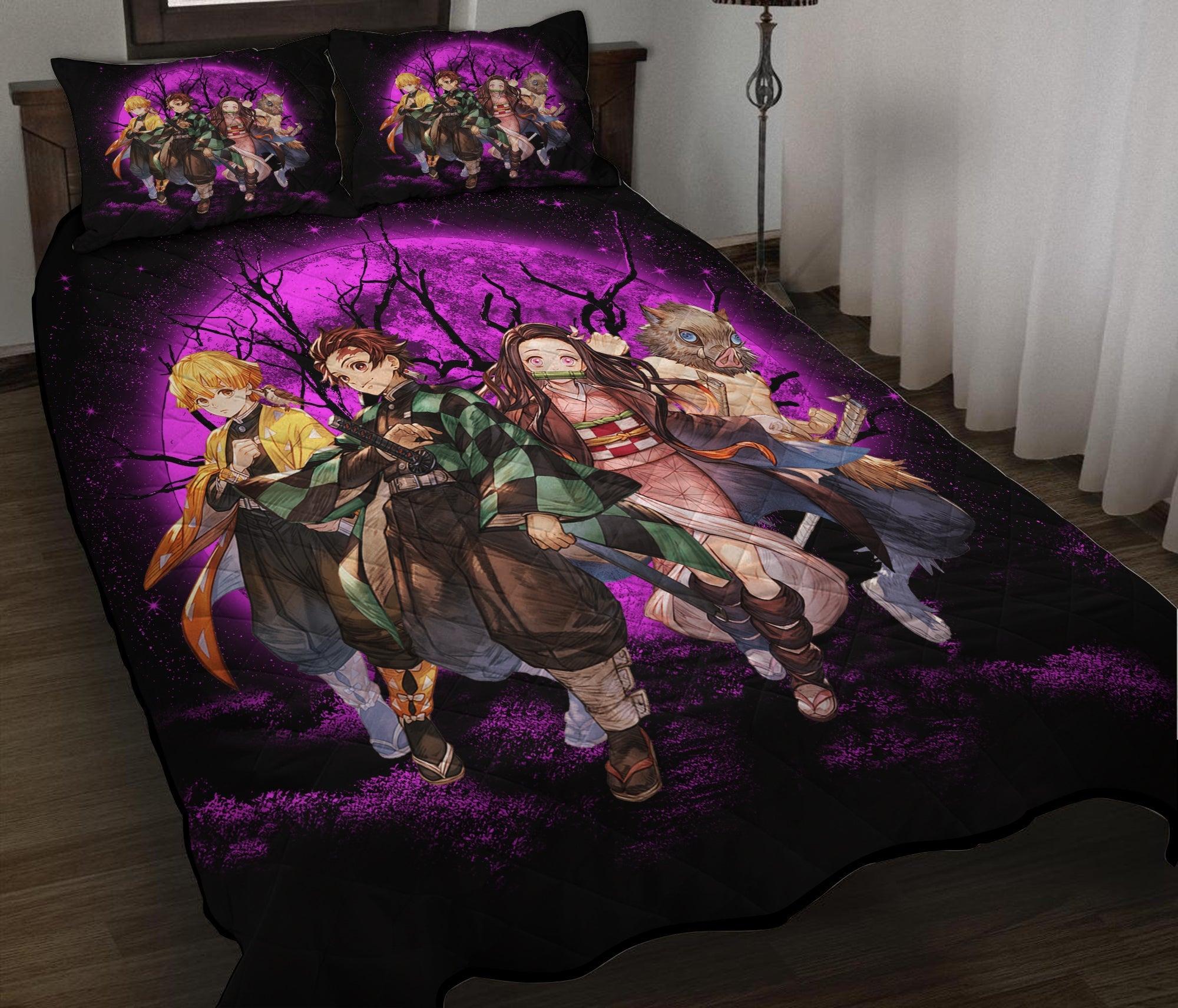 Demon Slayer Team Pink Moonlight Quilt Bed Sets Nearkii