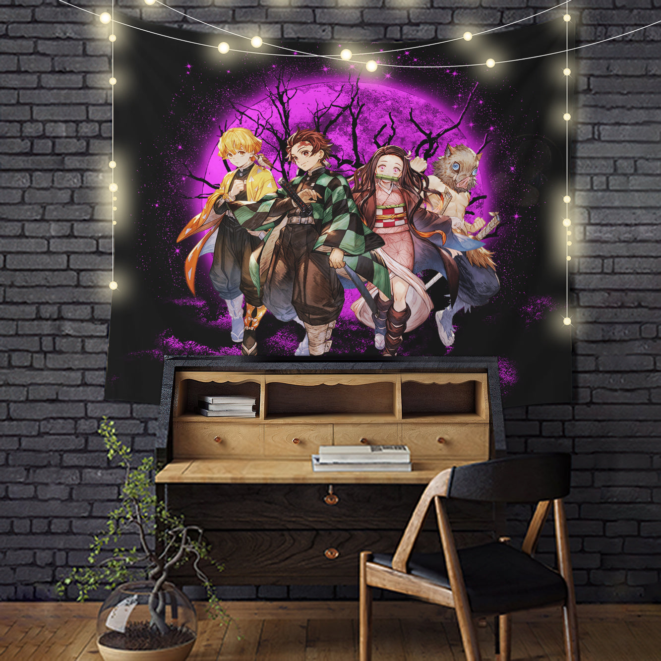 Demon Slayer Team Pink Moonlight Tapestry Room Decor Nearkii